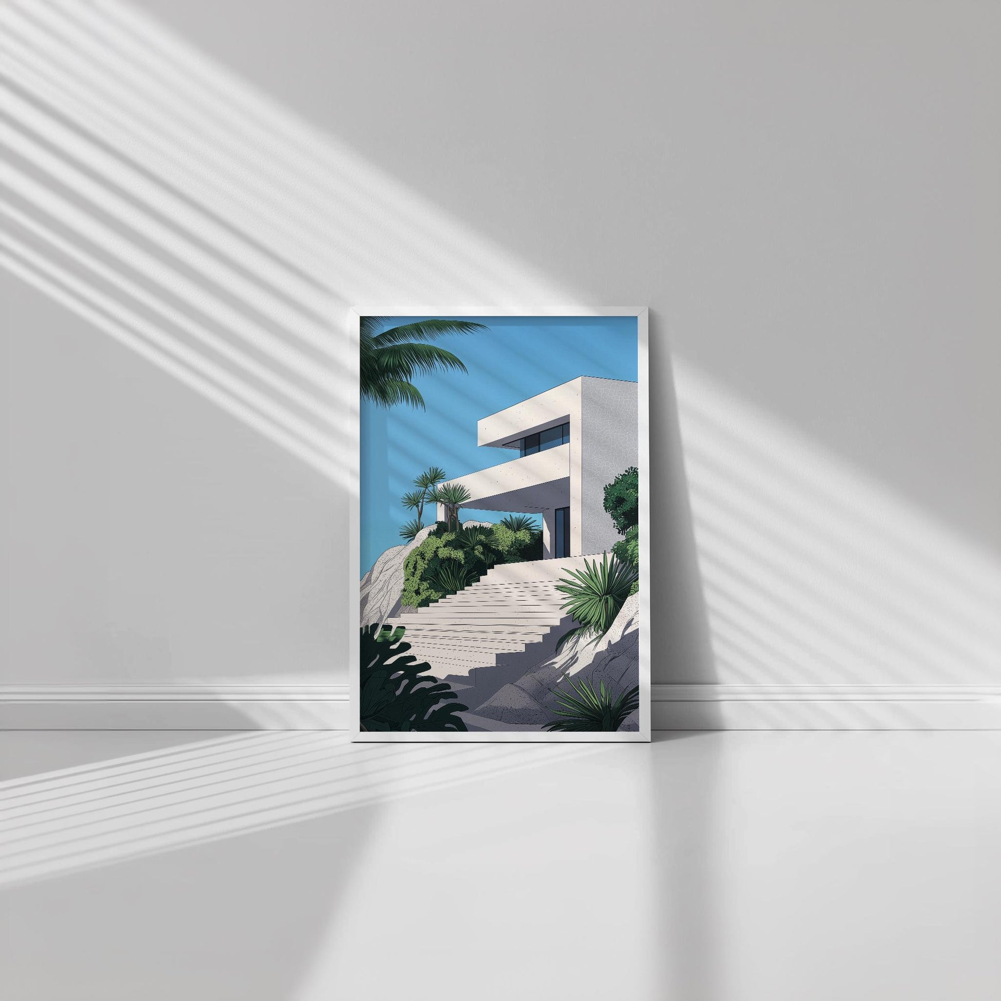 White Concrete Modern Architecture Print Style 2 | Tropical Getaway Poster | Hiroshi Nagai Inspired | Minimalist Design | Semi-Gloss Finish