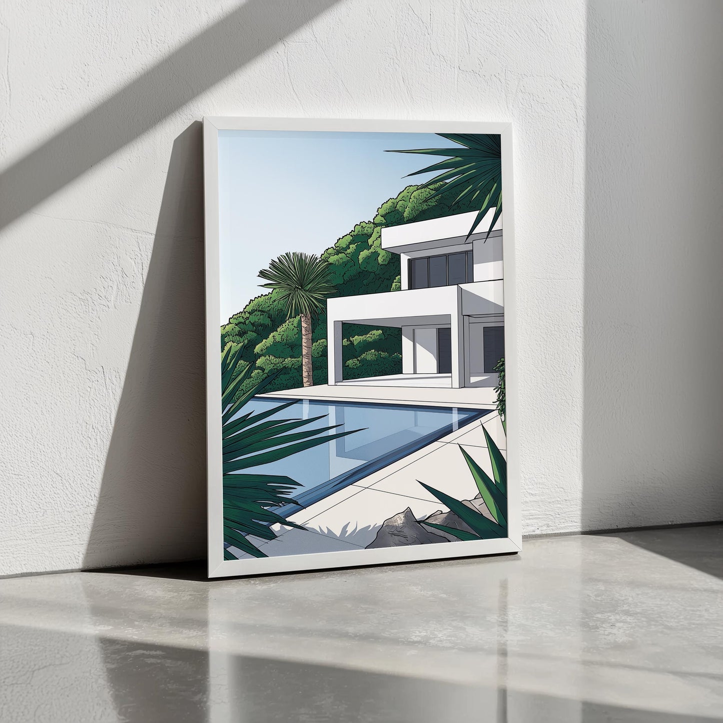 White Concrete Modern Architecture Print Style 3 | Tropical Getaway Poster | Hiroshi Nagai Inspired | Minimalist Design | Semi-Gloss Finish