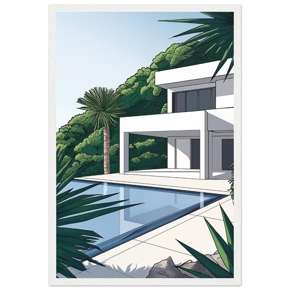 White Concrete Modern Architecture Print Style 3 | Tropical Getaway Poster | Hiroshi Nagai Inspired | Minimalist Design | Semi-Gloss Finish