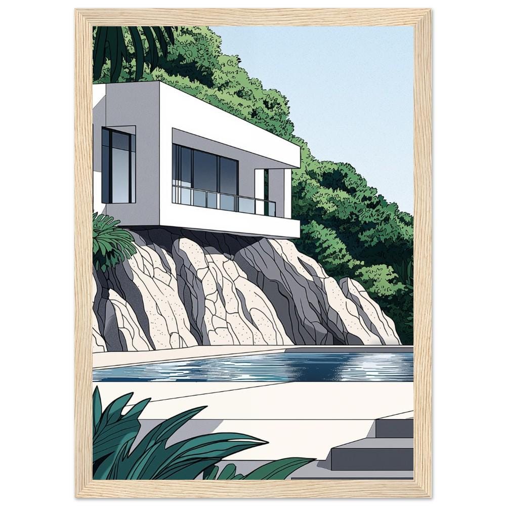 White Concrete Modern Architecture Print Style 1 | Tropical Getaway Poster | Hiroshi Nagai Inspired | Minimalist Design | Semi-Gloss Finish