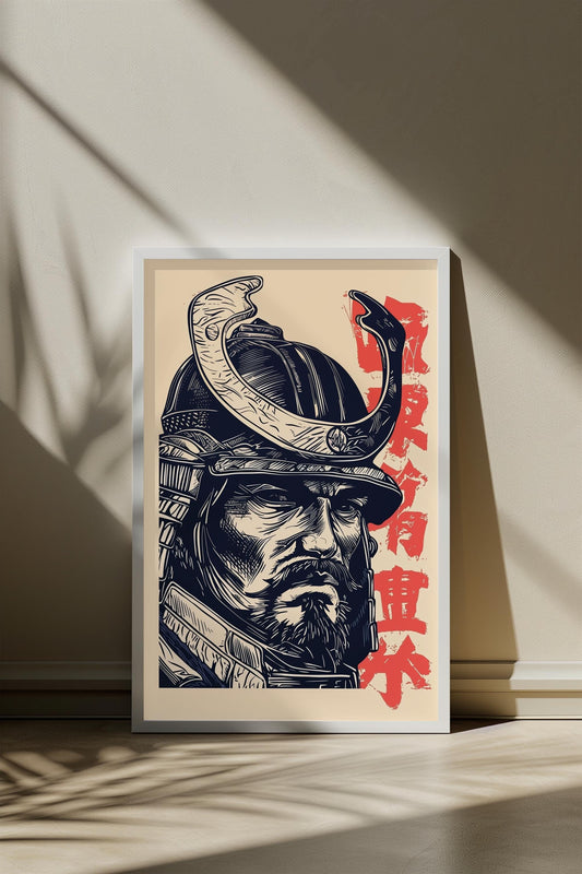 Minimalist Samurai Poster | Modern Japanese Art | Elegant Design | Semi-Gloss Finish | Contemporary Warrior Illustration