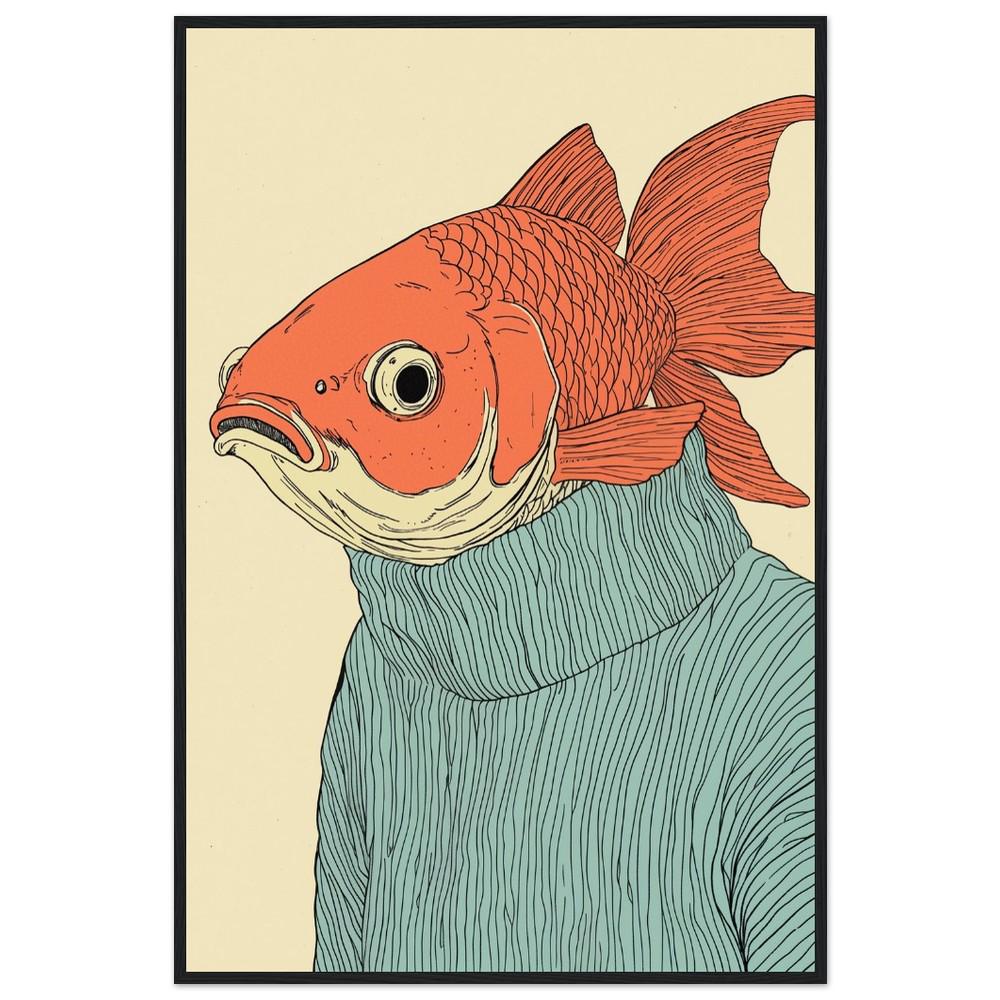 Fish Man in Blue Sweater Poster | Chill Cartoon Style Art | Whimsical Character Design | Semi-Gloss Finish | Playful and Unique Illustration