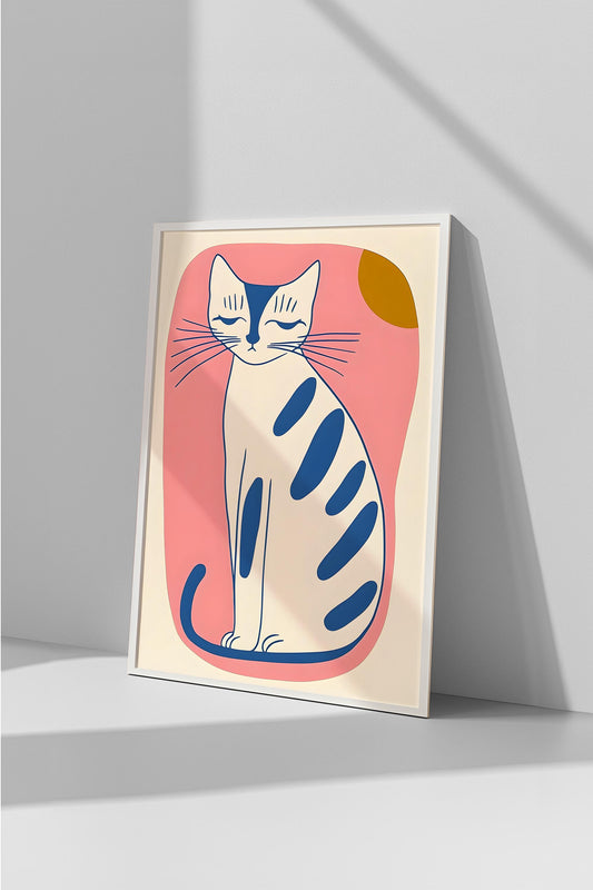 Boho Cat Minimalism Print | Contemporary Feline Art | Earthy Tones | Semi-Gloss Finish | Whimsical and Modern Decor