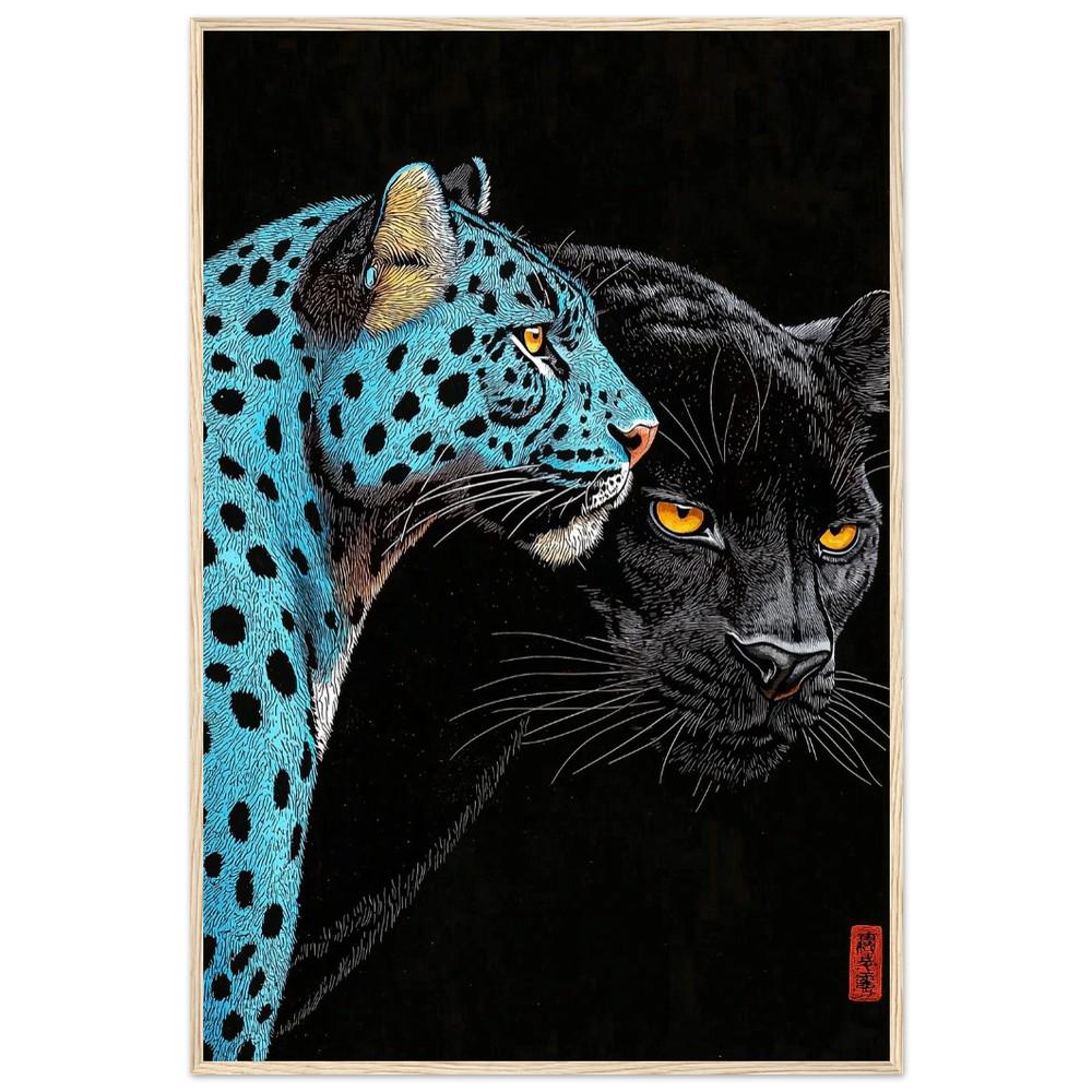 Blue and Black Panther Japanese Style Artwork | Hiroshi Nagai | Ukiyo-e Inspired | Minimalist Art | Semi-Gloss Finish