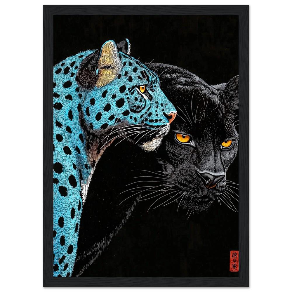 Blue and Black Panther Japanese Style Artwork | Hiroshi Nagai | Ukiyo-e Inspired | Minimalist Art | Semi-Gloss Finish