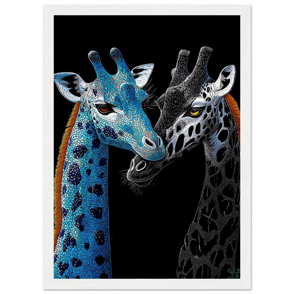 Two Giraffes Japanese Style Print | Vibrant Color Palette | Minimalist Animal Art | Semi-Gloss Finish | Modern and Cultural Fusion