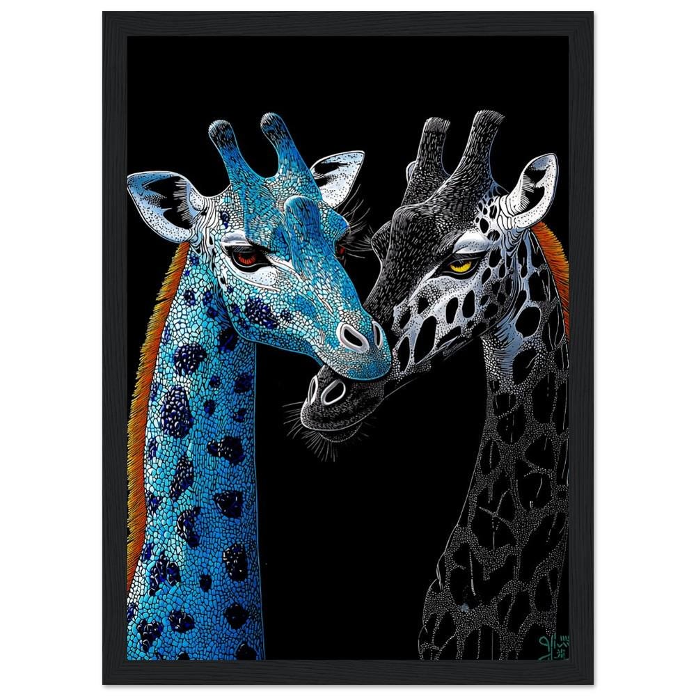 Two Giraffes Japanese Style Print | Vibrant Color Palette | Minimalist Animal Art | Semi-Gloss Finish | Modern and Cultural Fusion