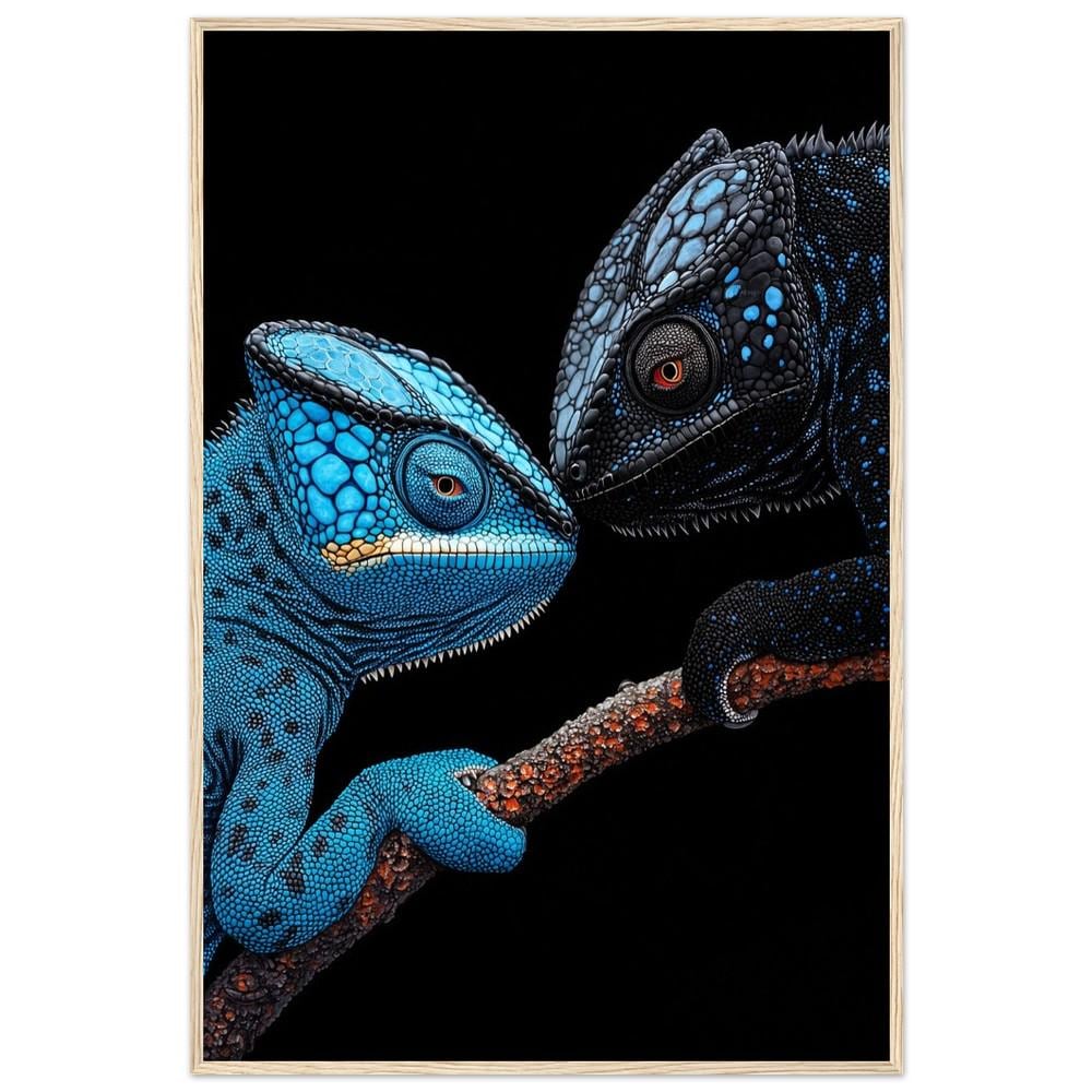 Chameleons Art Print | Blue and Black | Framed Decor | Modern Minimalist Design | Semi-Gloss Finish