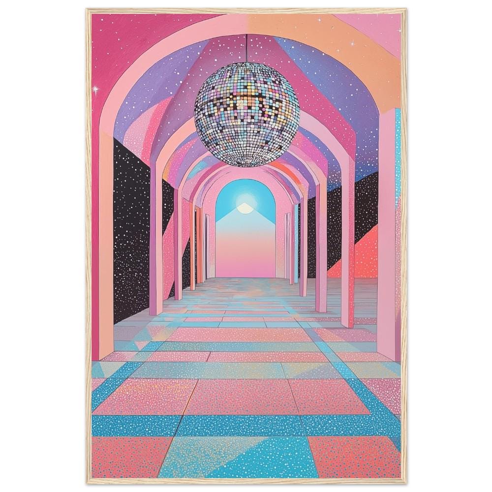 Ethereal Disco Art Print | Hiroshi Nagai Inspired | Disco in Space | Retro Futurism | Minimalist Design | Semi-Gloss Finish