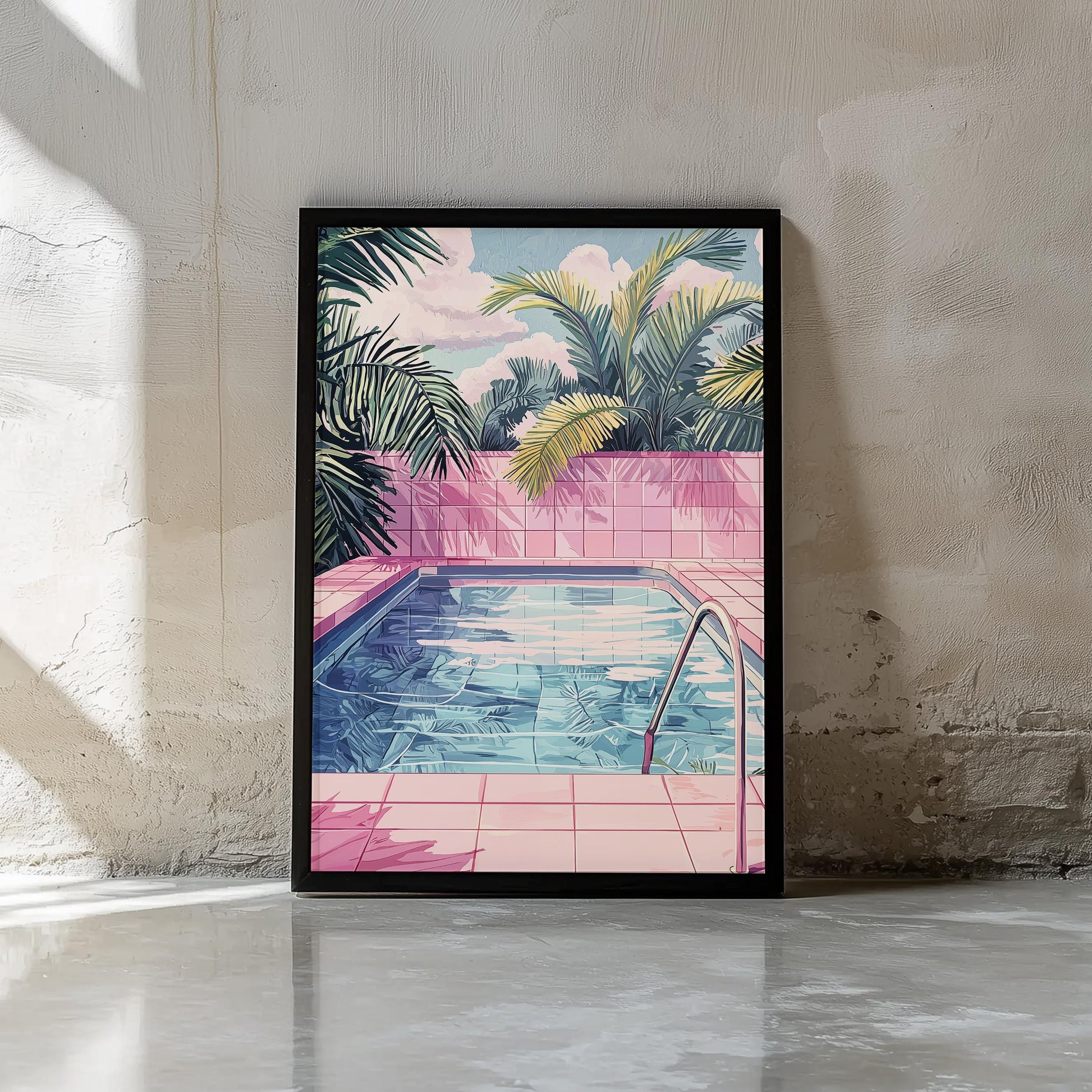 Pink Tile Pool Art Print | Hiroshi Nagai Inspired | Relaxing Scene | Retro Minimalism | Semi-Gloss Finish