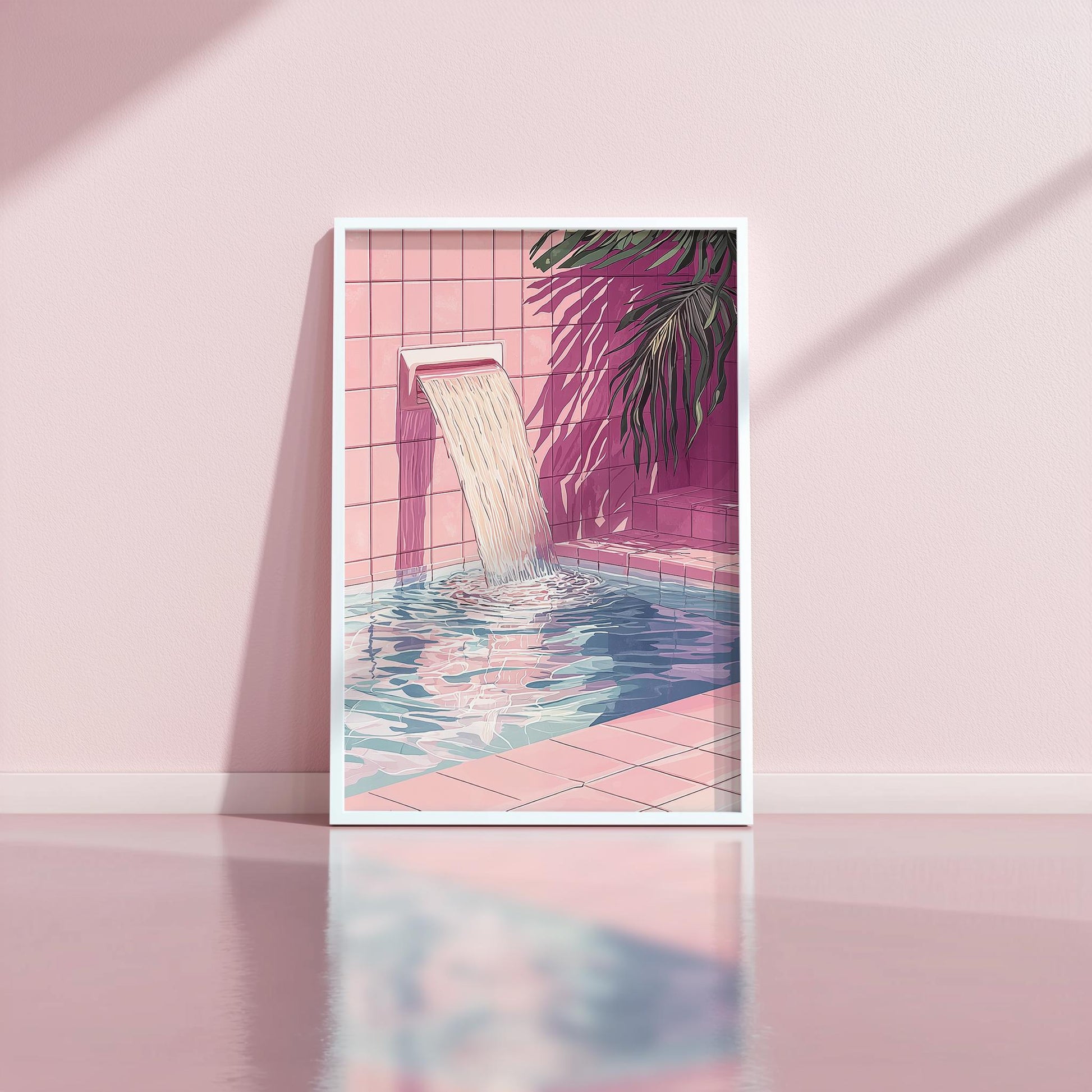 Set of 3 Pink Tile Retro Pool Aesthetic Prints | Hiroshi Nagai Inspired | Minimalist 80's Style | Semi-Gloss Finish | Modern Wall Decor