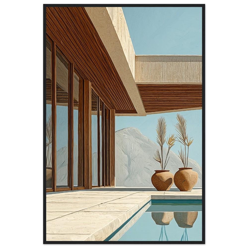 Balinese Architecture Art Print Style 1 | Hiroshi Nagai Inspired | Beige and Brown | Boho Bali Style | Tropical Minimalism