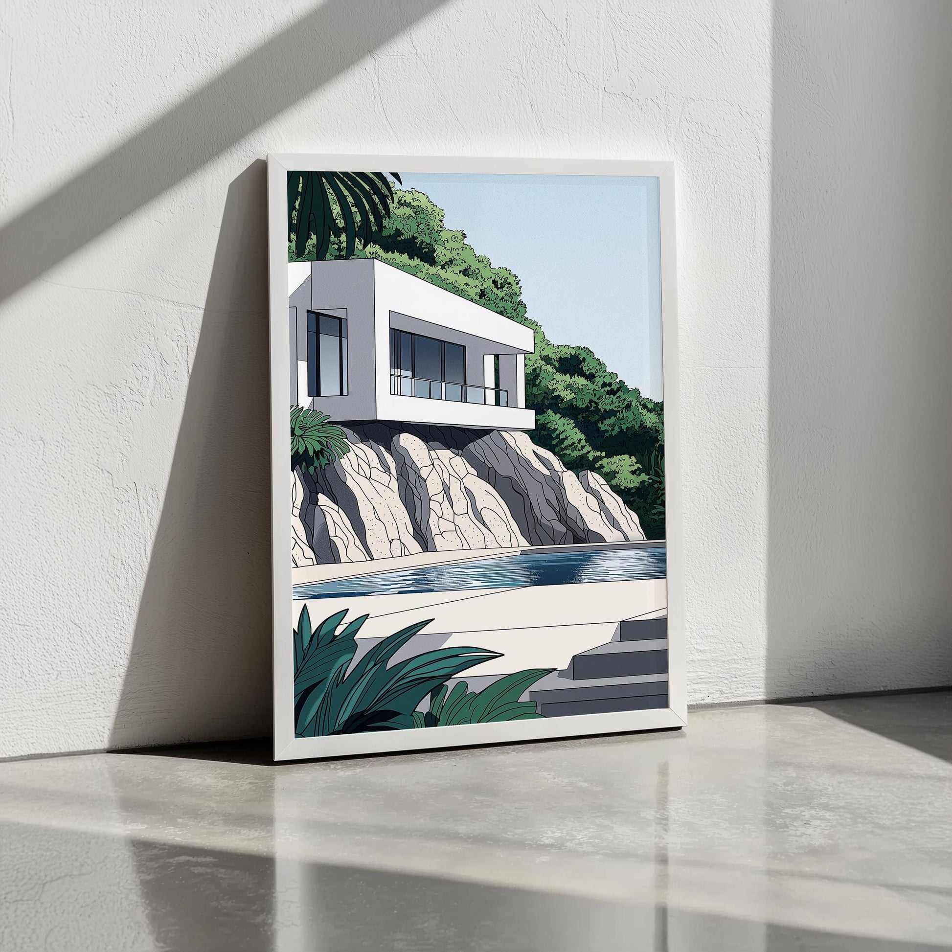 White Concrete Modern Architecture Print Style 1 | Tropical Getaway Poster | Hiroshi Nagai Inspired | Minimalist Design | Semi-Gloss Finish