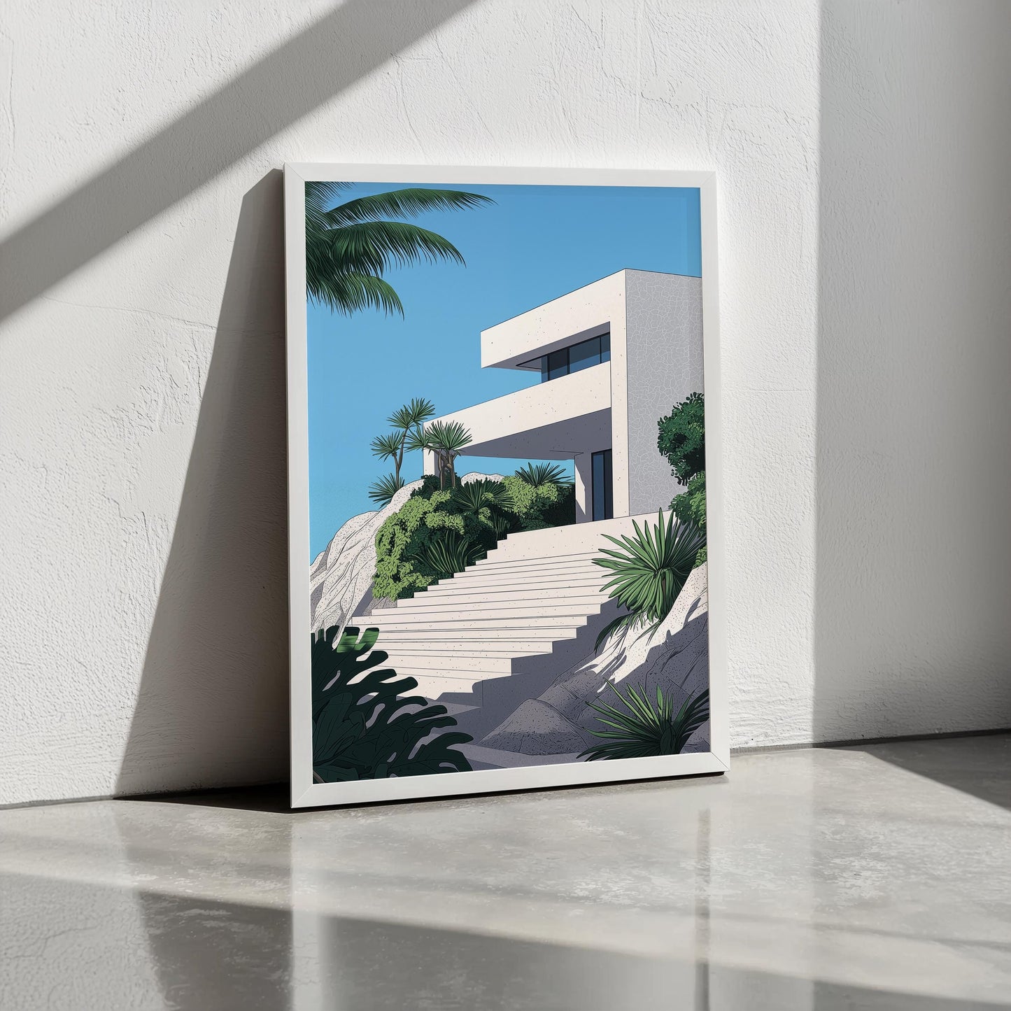 White Concrete Modern Architecture Print Style 2 | Tropical Getaway Poster | Hiroshi Nagai Inspired | Minimalist Design | Semi-Gloss Finish