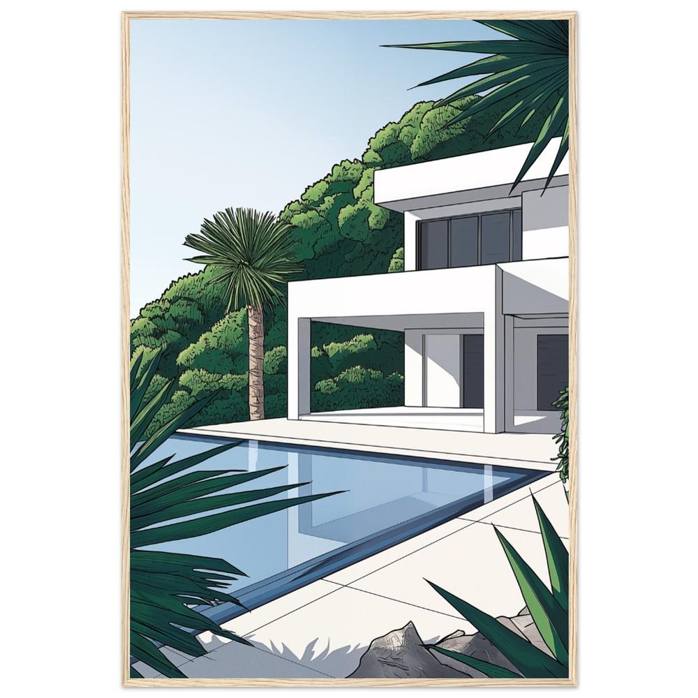 White Concrete Modern Architecture Print Style 3 | Tropical Getaway Poster | Hiroshi Nagai Inspired | Minimalist Design | Semi-Gloss Finish