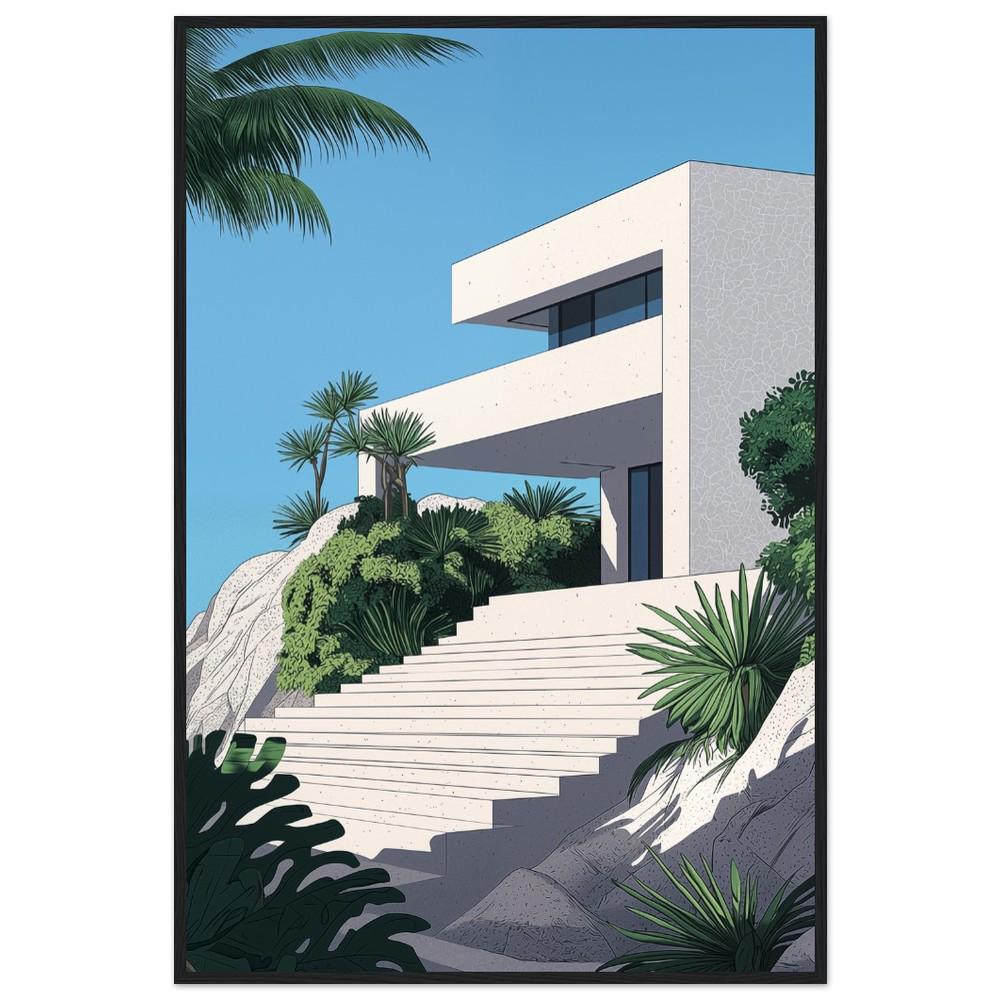 White Concrete Modern Architecture Print Style 2 | Tropical Getaway Poster | Hiroshi Nagai Inspired | Minimalist Design | Semi-Gloss Finish