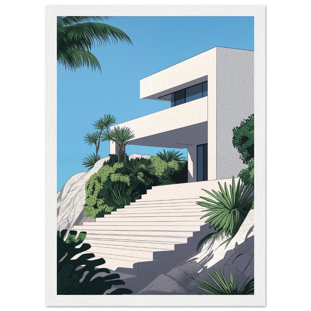 White Concrete Modern Architecture Print Style 2 | Tropical Getaway Poster | Hiroshi Nagai Inspired | Minimalist Design | Semi-Gloss Finish