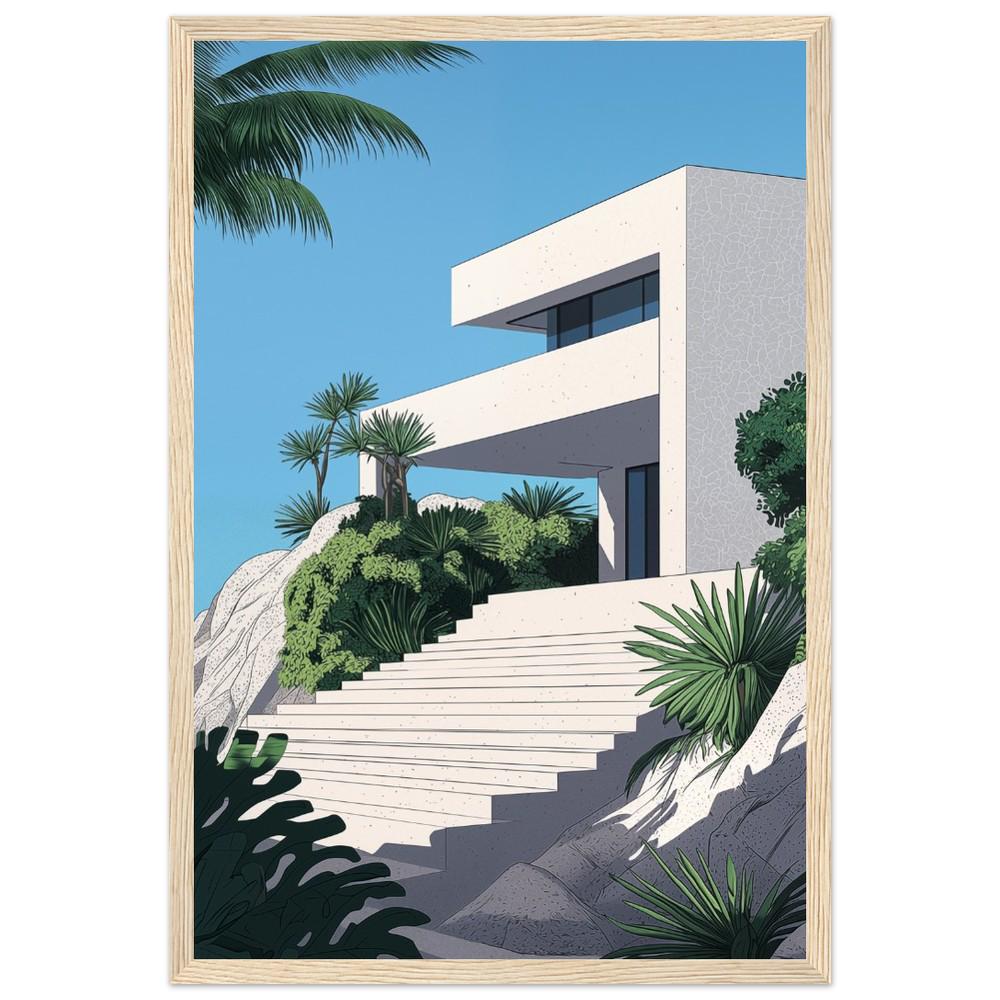 White Concrete Modern Architecture Print Style 2 | Tropical Getaway Poster | Hiroshi Nagai Inspired | Minimalist Design | Semi-Gloss Finish