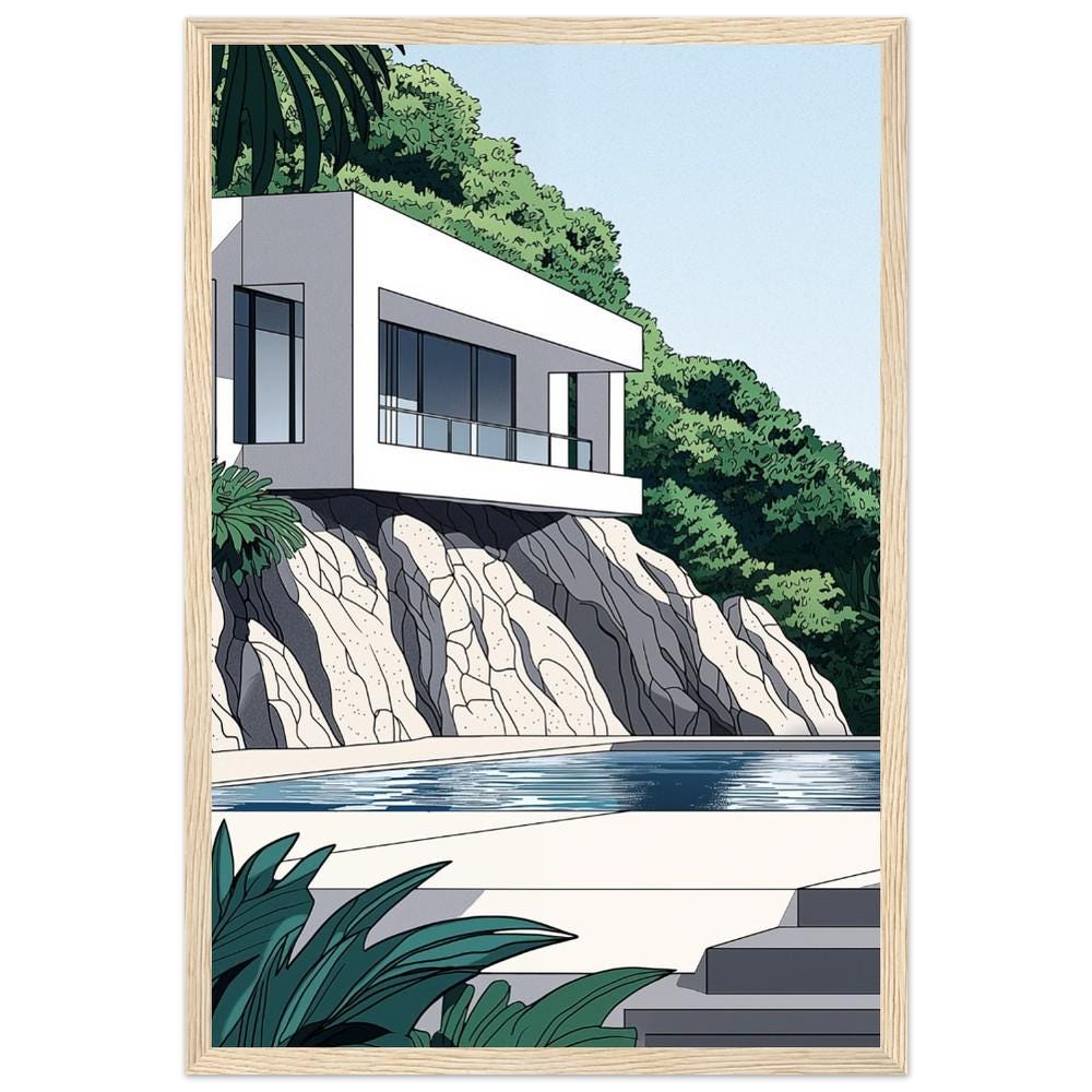 White Concrete Modern Architecture Print Style 1 | Tropical Getaway Poster | Hiroshi Nagai Inspired | Minimalist Design | Semi-Gloss Finish