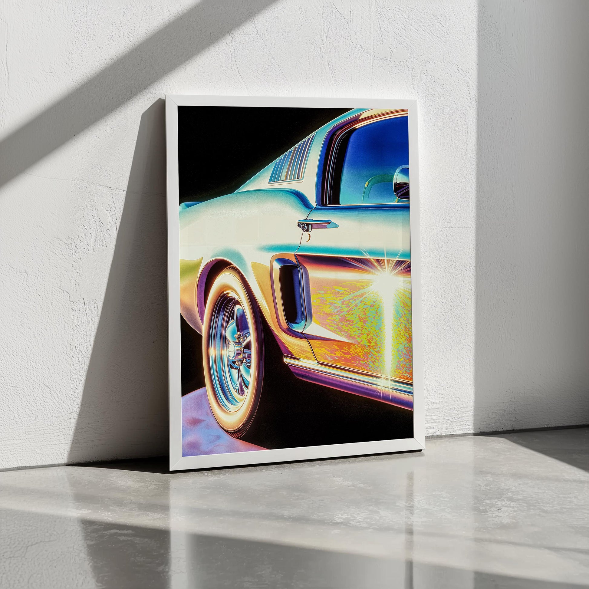 Ethereal Classic Ford Mustang Wall Art - Vaporwave Style Vintage Car Poster - Retro Classic Car Print Decor for Auto Enthusiasts