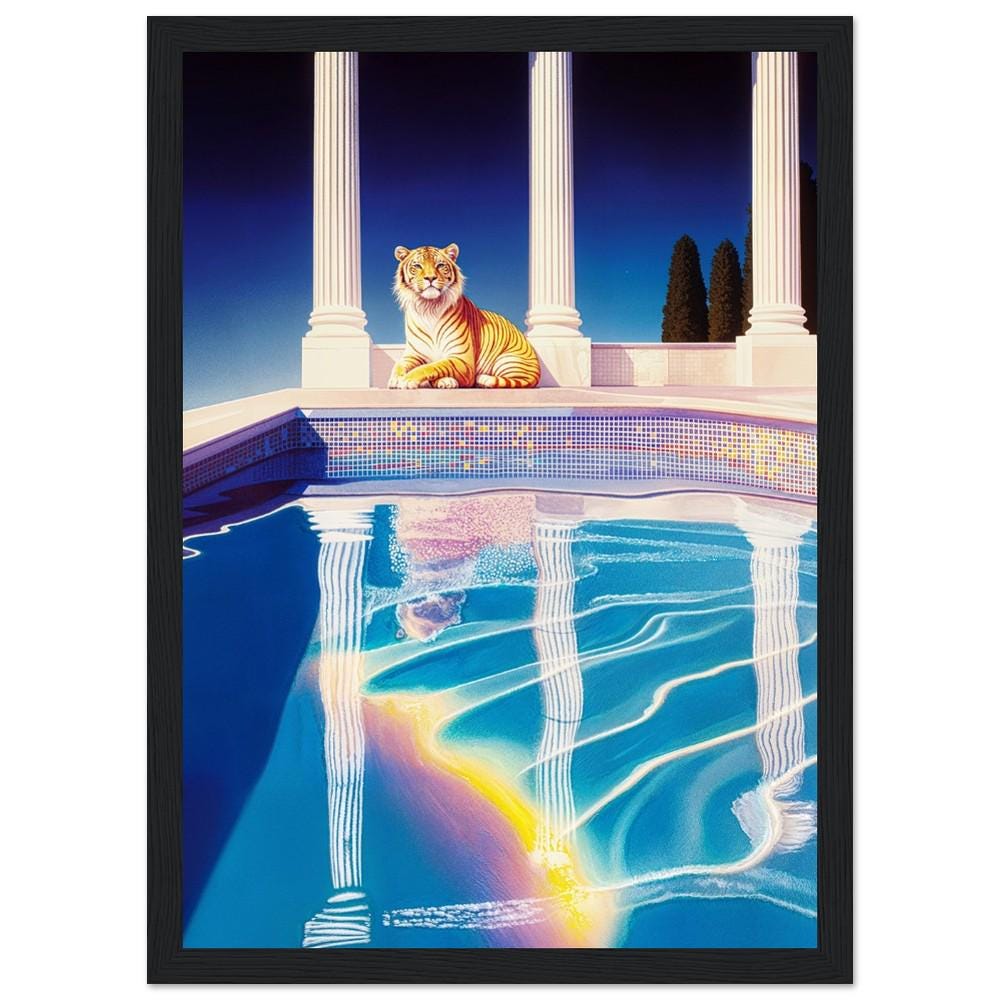 Ethereal Tiger by Poolside Wall Art - Hiroshi Nagai Inspired Dreamy Greek Style Art - Retro Surreal Landscape Print