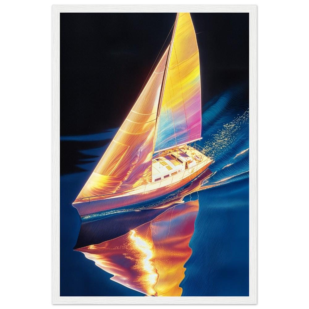 Ethereal Sailboat Wall Art - Hiroshi Nagai Inspired Retro Dreamy Landscape Print - Serene Nautical Decor for Coastal Lovers