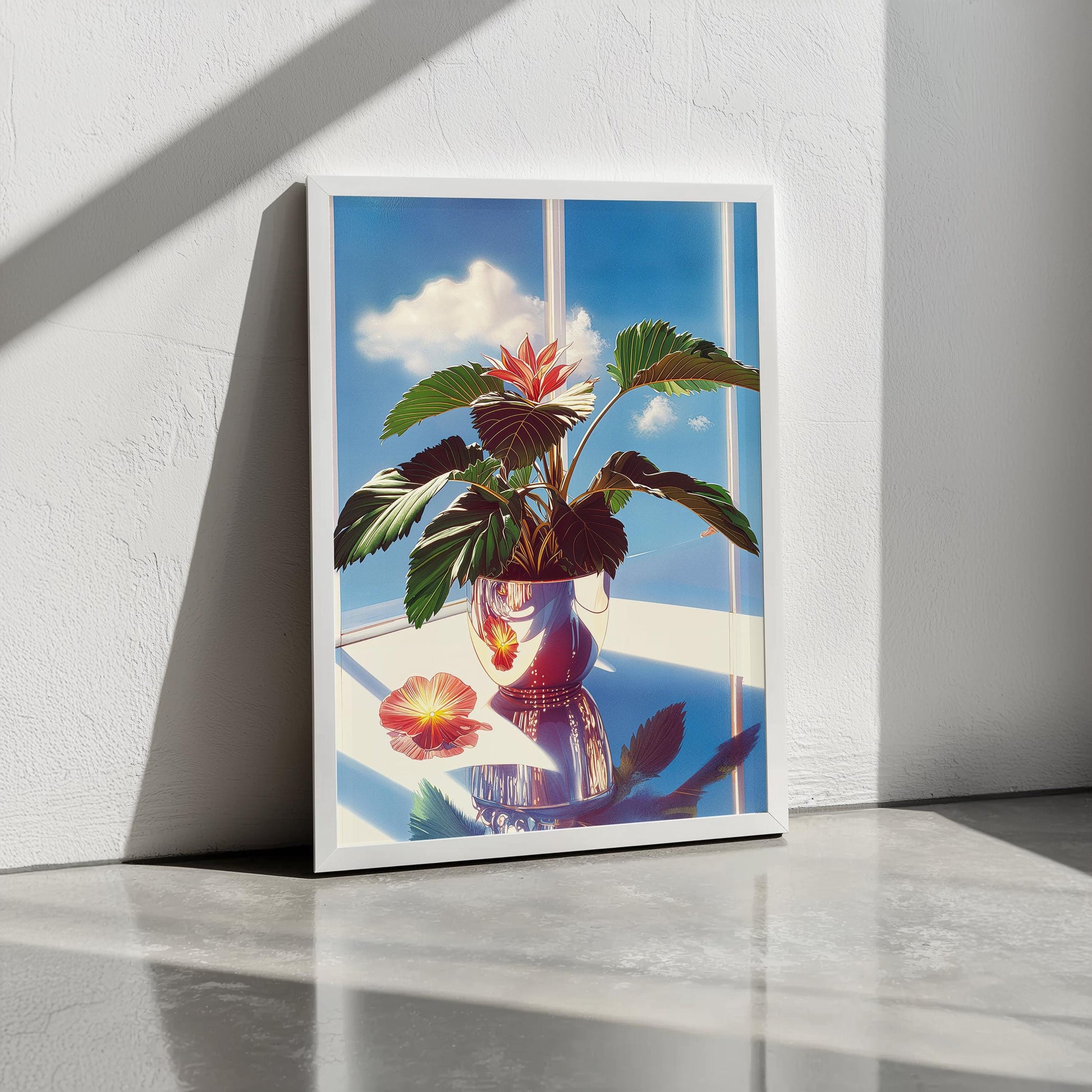 Ethereal Hibiscus Flower Art - Hiroshi Nagai Inspired Reflections Painting - Dreamy Tropical Wall Print for Nature Lovers