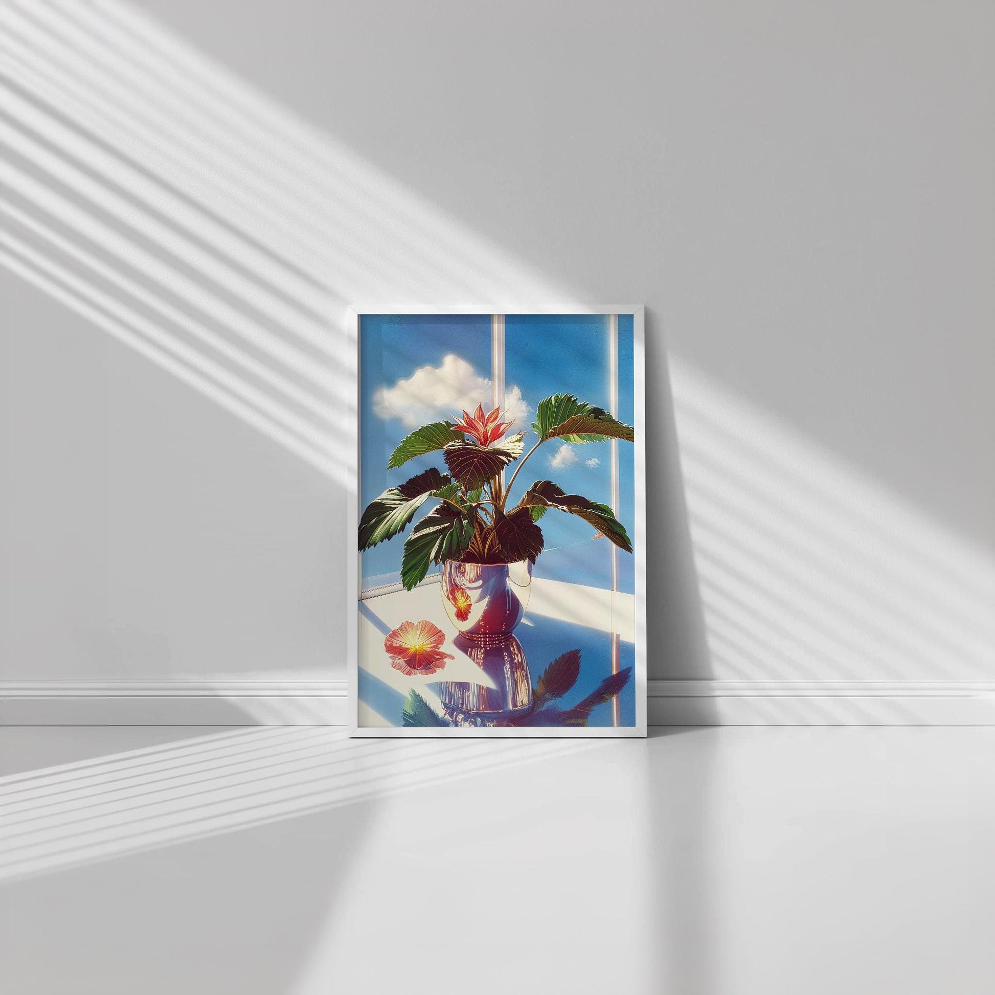 Ethereal Hibiscus Flower Art - Hiroshi Nagai Inspired Reflections Painting - Dreamy Tropical Wall Print for Nature Lovers