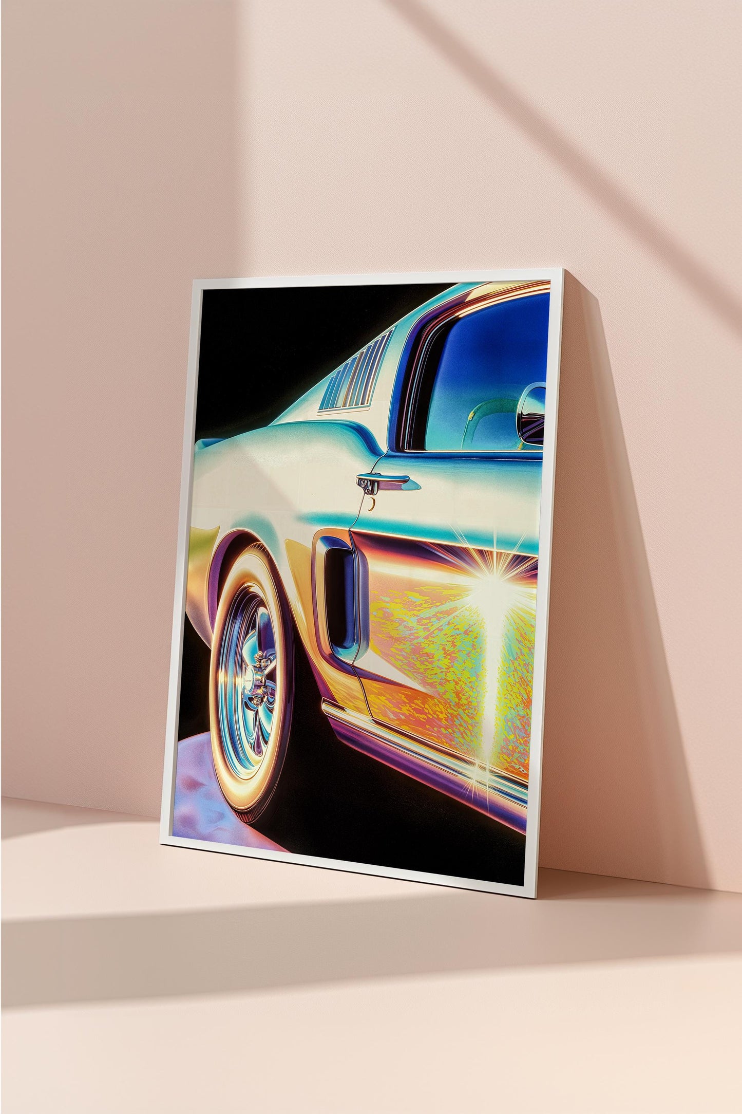 Ethereal Classic Ford Mustang Wall Art - Vaporwave Style Vintage Car Poster - Retro Classic Car Print Decor for Auto Enthusiasts