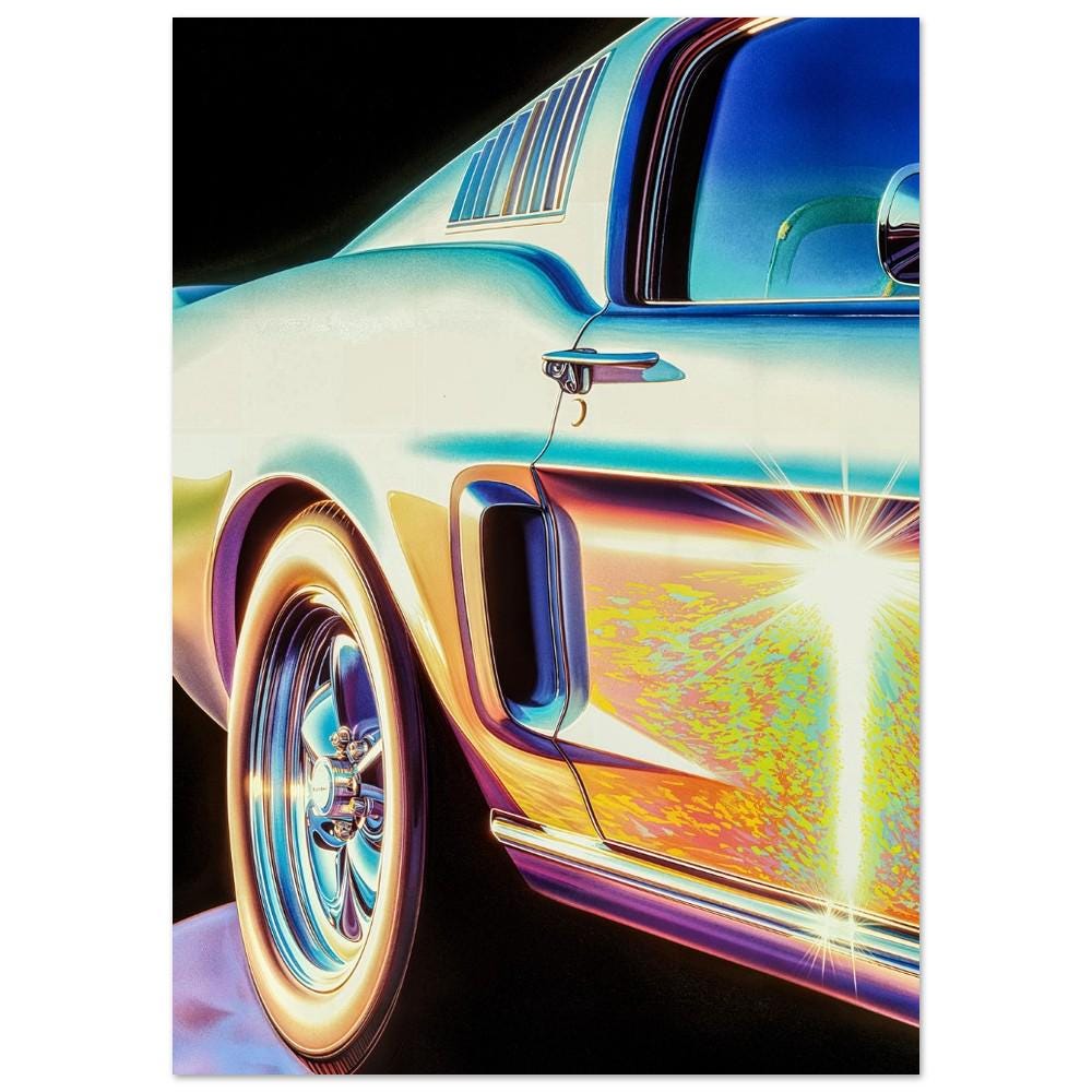 Ethereal Classic Ford Mustang Wall Art - Vaporwave Style Vintage Car Poster - Retro Classic Car Print Decor for Auto Enthusiasts