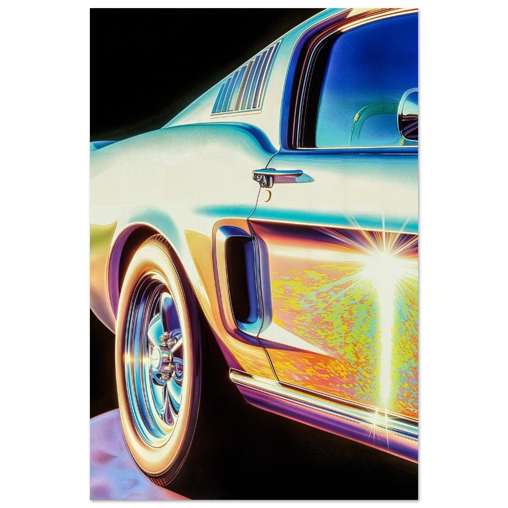 Ethereal Classic Ford Mustang Wall Art - Vaporwave Style Vintage Car Poster - Retro Classic Car Print Decor for Auto Enthusiasts