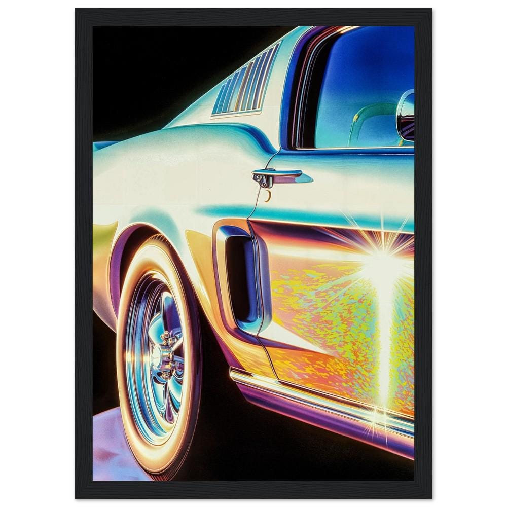 Ethereal Classic Ford Mustang Wall Art - Vaporwave Style Vintage Car Poster - Retro Classic Car Print Decor for Auto Enthusiasts