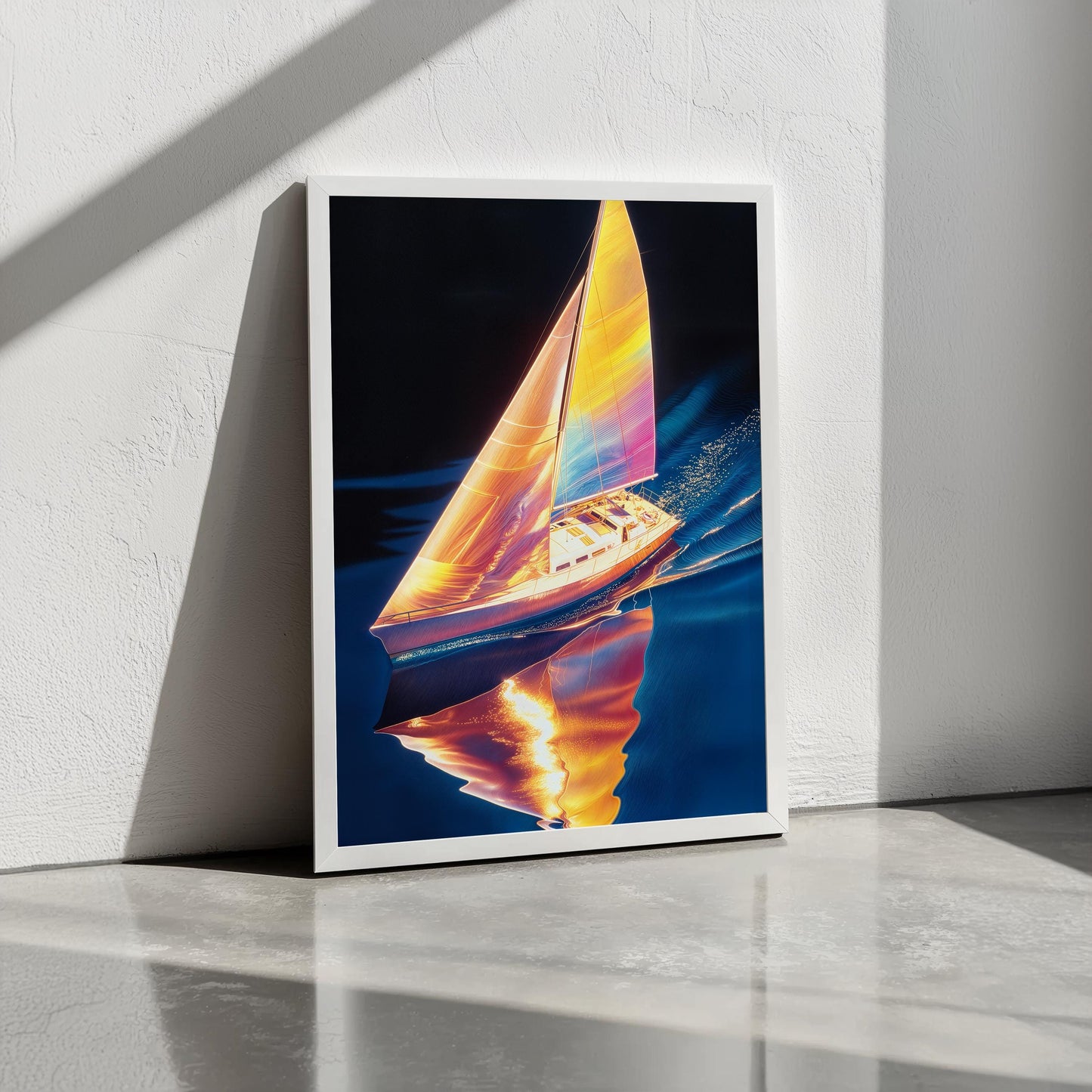 Ethereal Sailboat Wall Art - Hiroshi Nagai Inspired Retro Dreamy Landscape Print - Serene Nautical Decor for Coastal Lovers