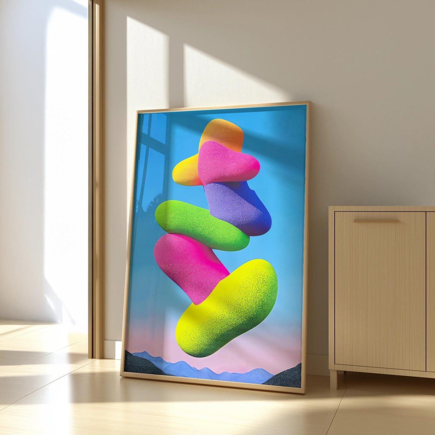 Felt Blob Tower Art - Futurism Minimalism Semi-Gloss Poster Print - Modern Abstract Wall Decor