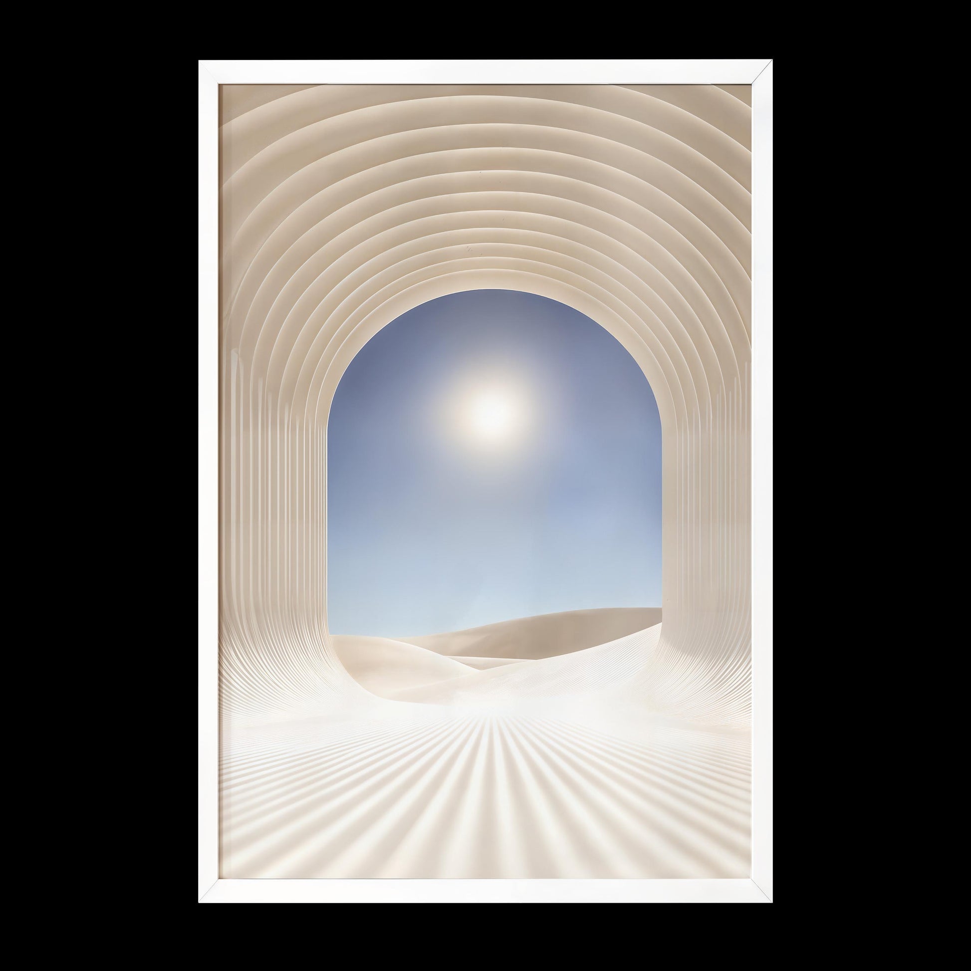 Ethereal Arch Desert Scene - Futuristic Brutalism Wall Art - Minimalist Semi-Gloss Poster Print for Modern Aesthetic Decor