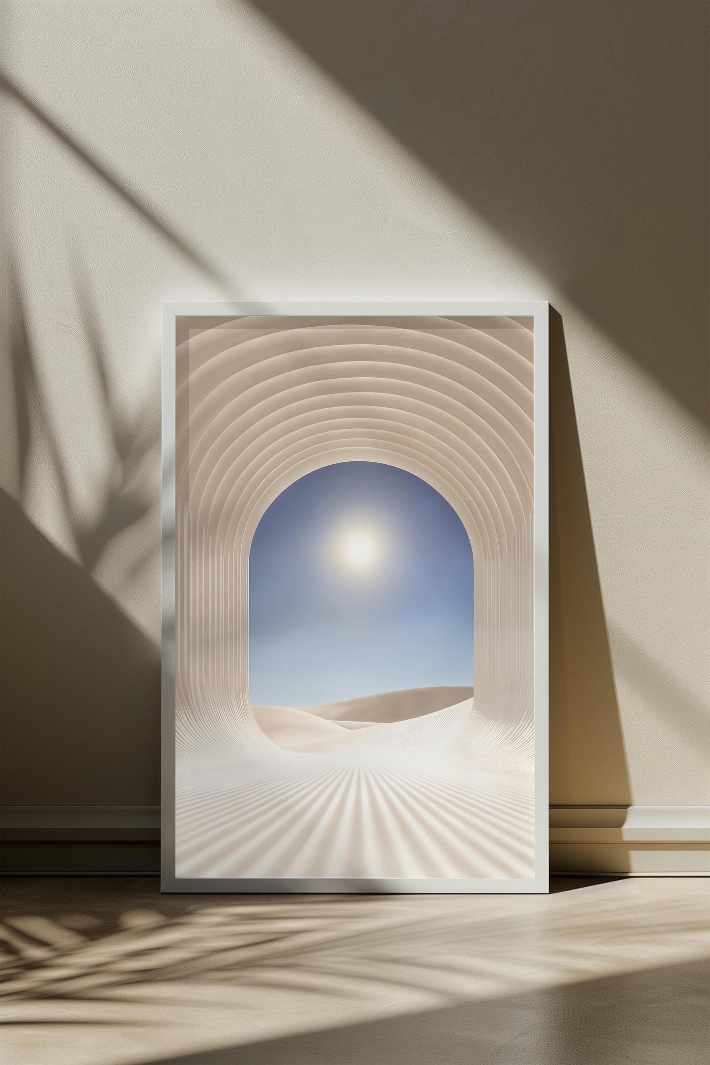 Ethereal Arch Desert Scene - Futuristic Brutalism Wall Art - Minimalist Semi-Gloss Poster Print for Modern Aesthetic Decor