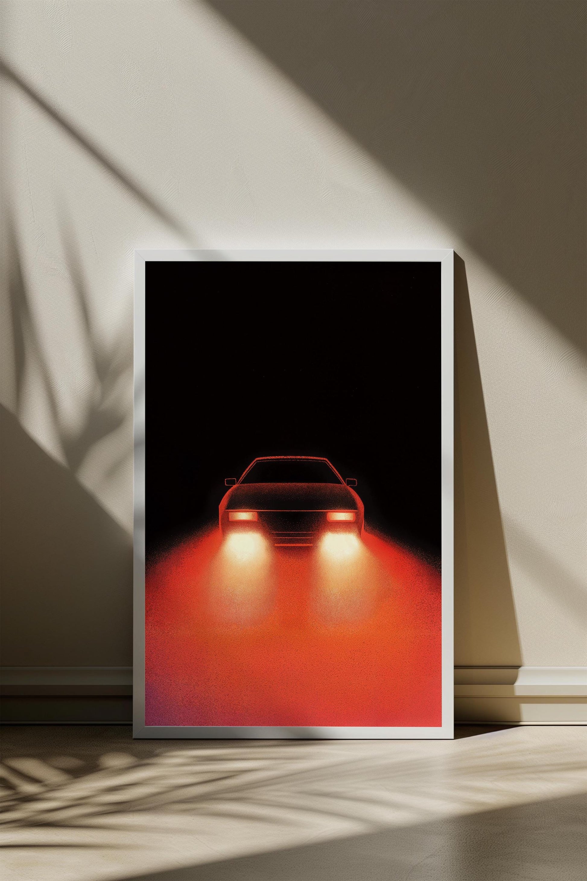 Retro Futuristic Car Lights Poster - Minimalist Night Drive Art - Semi-Gloss Wall Print for Cyberpunk and Vaporwave Decor