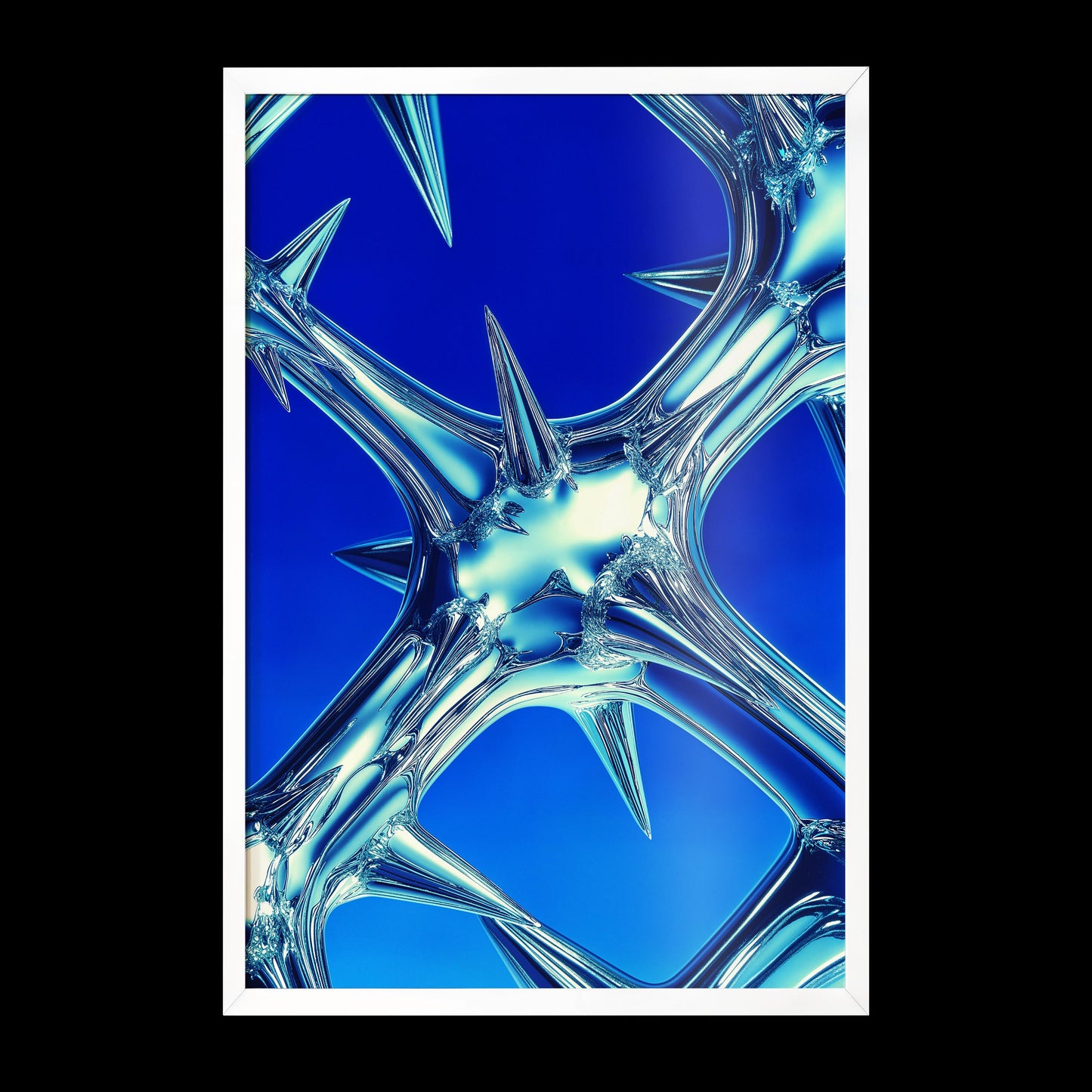 Abstract Spiked Glass Art - Futuristic Minimalist Blue Wall Print - Semi-Gloss Poster for Modern Aesthetic Decor