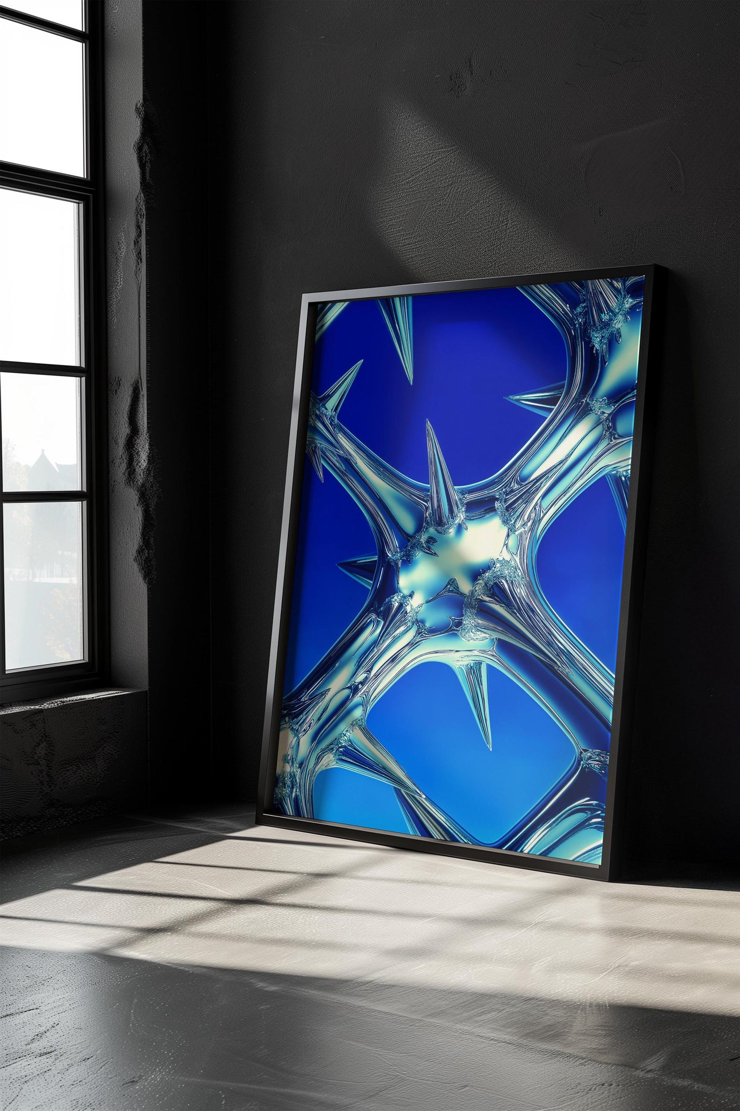 Abstract Spiked Glass Art - Futuristic Minimalist Blue Wall Print - Semi-Gloss Poster for Modern Aesthetic Decor