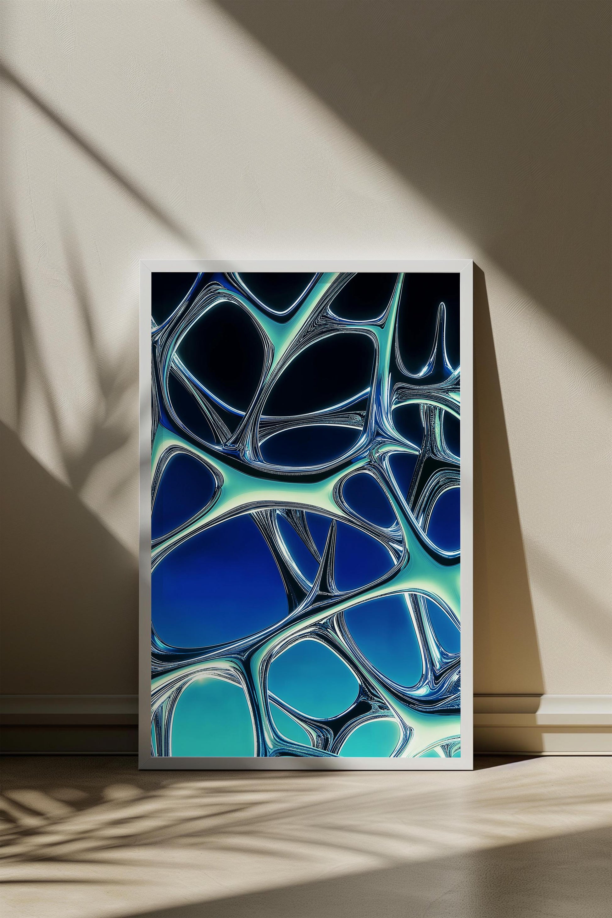 Abstract Glass Web Art - Futuristic Minimalist Poster - Semi-Gloss Wall Print with Vibrant Blue Aesthetic