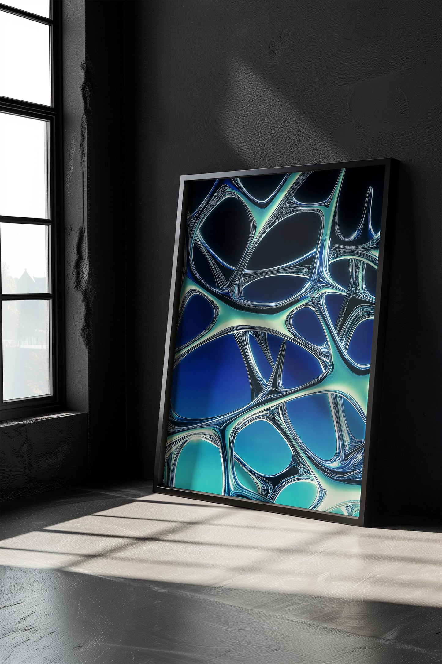 Abstract Glass Web Art - Futuristic Minimalist Poster - Semi-Gloss Wall Print with Vibrant Blue Aesthetic