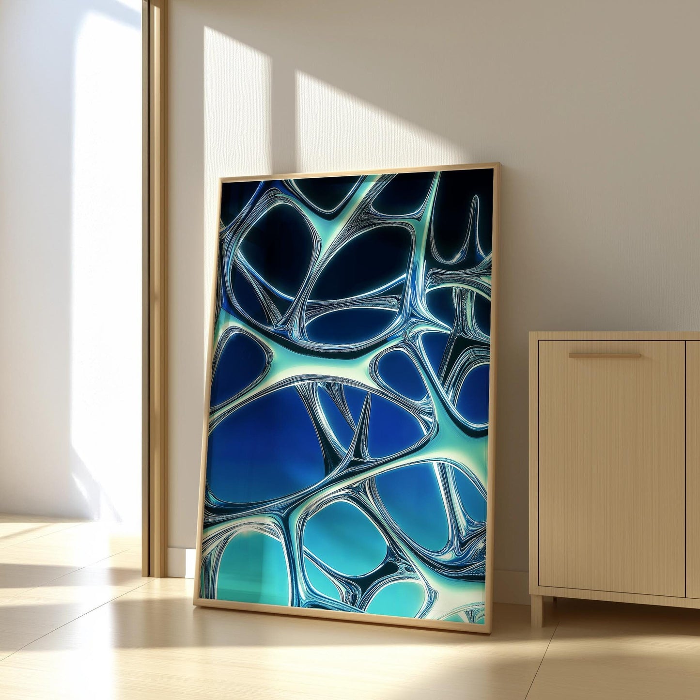 Abstract Glass Web Art - Futuristic Minimalist Poster - Semi-Gloss Wall Print with Vibrant Blue Aesthetic