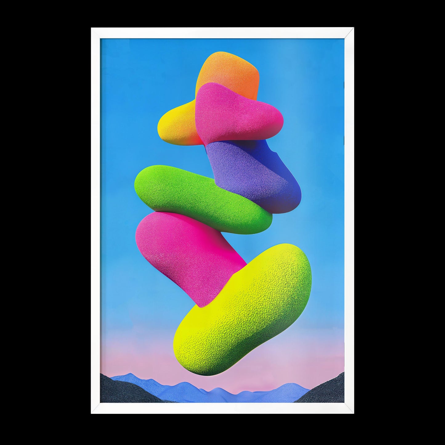 Felt Blob Tower Art - Futurism Minimalism Semi-Gloss Poster Print - Modern Abstract Wall Decor