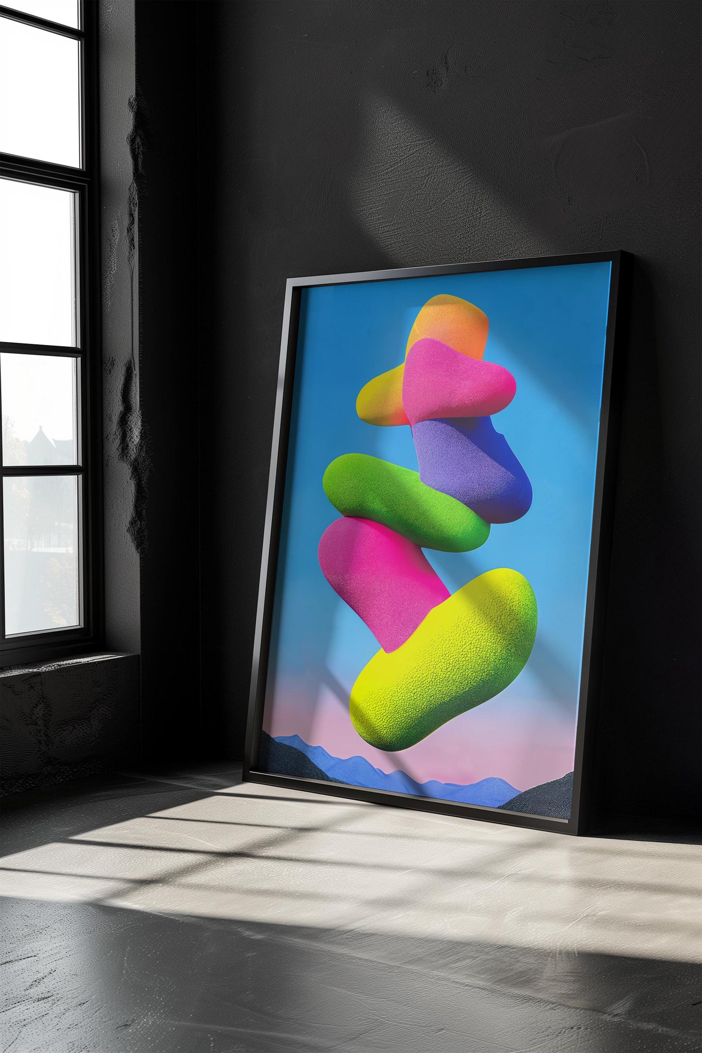 Felt Blob Tower Art - Futurism Minimalism Semi-Gloss Poster Print - Modern Abstract Wall Decor