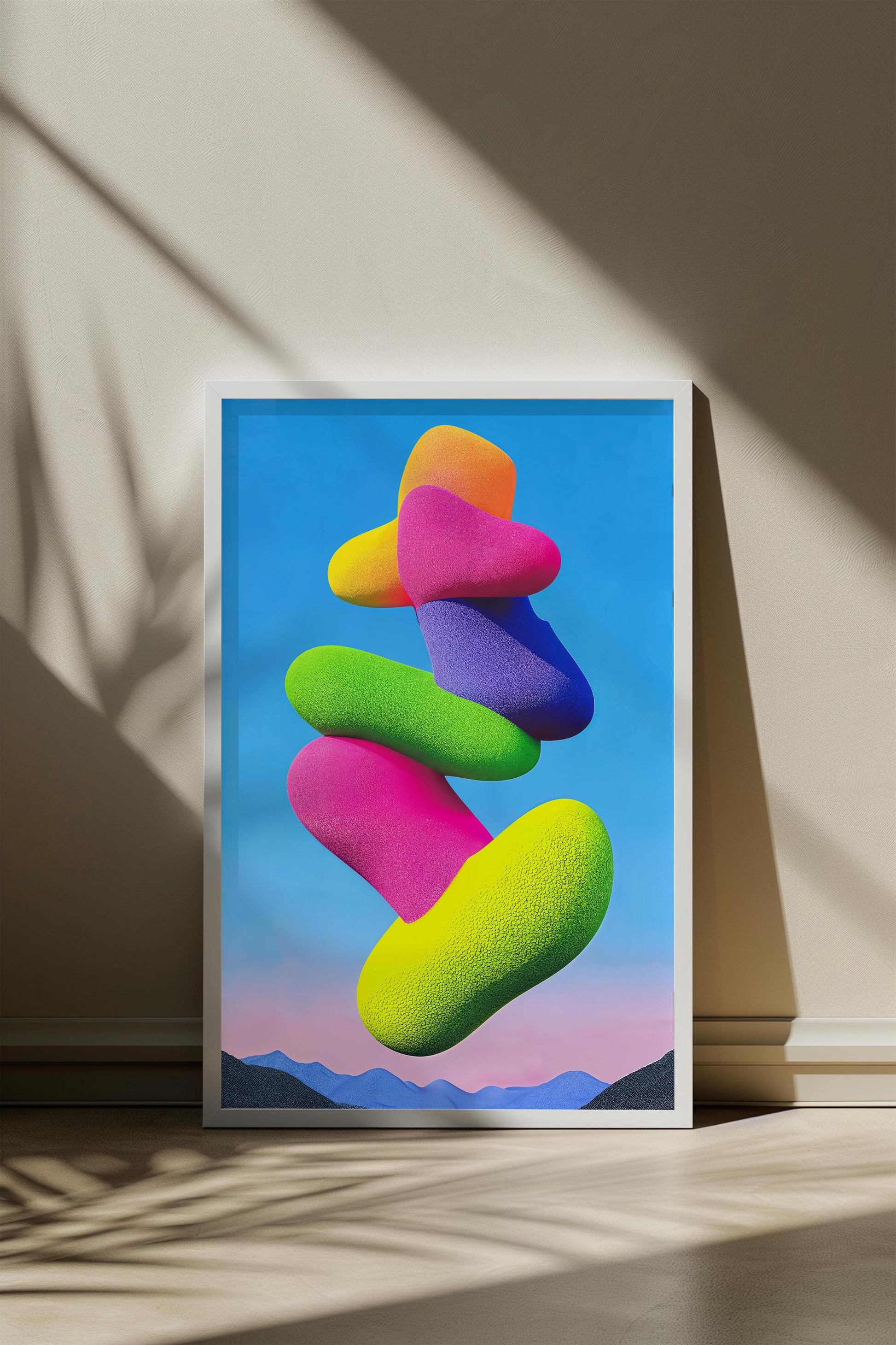 Felt Blob Tower Art - Futurism Minimalism Semi-Gloss Poster Print - Modern Abstract Wall Decor