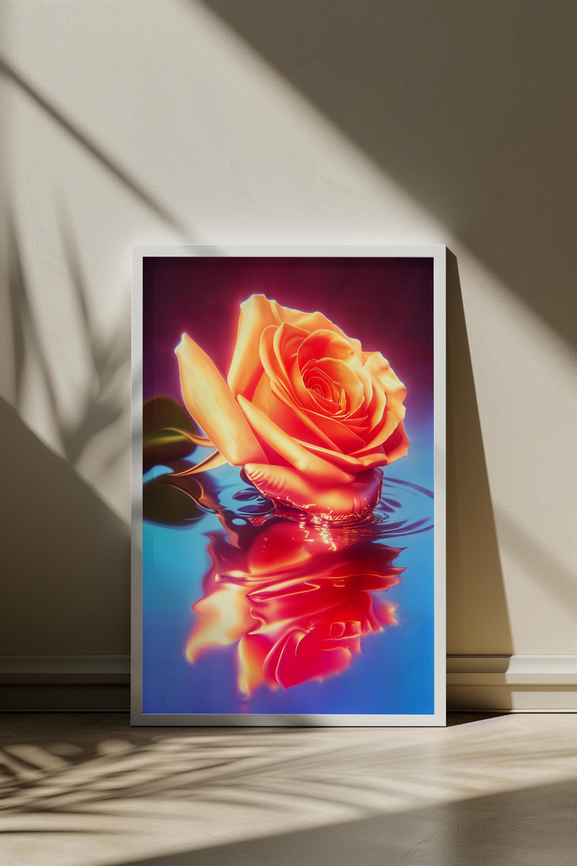 Ethereal Rose Reflection Art - Dreamy Floral Water Poster - Semi-Gloss Wall Print for Elegant Modern Decor