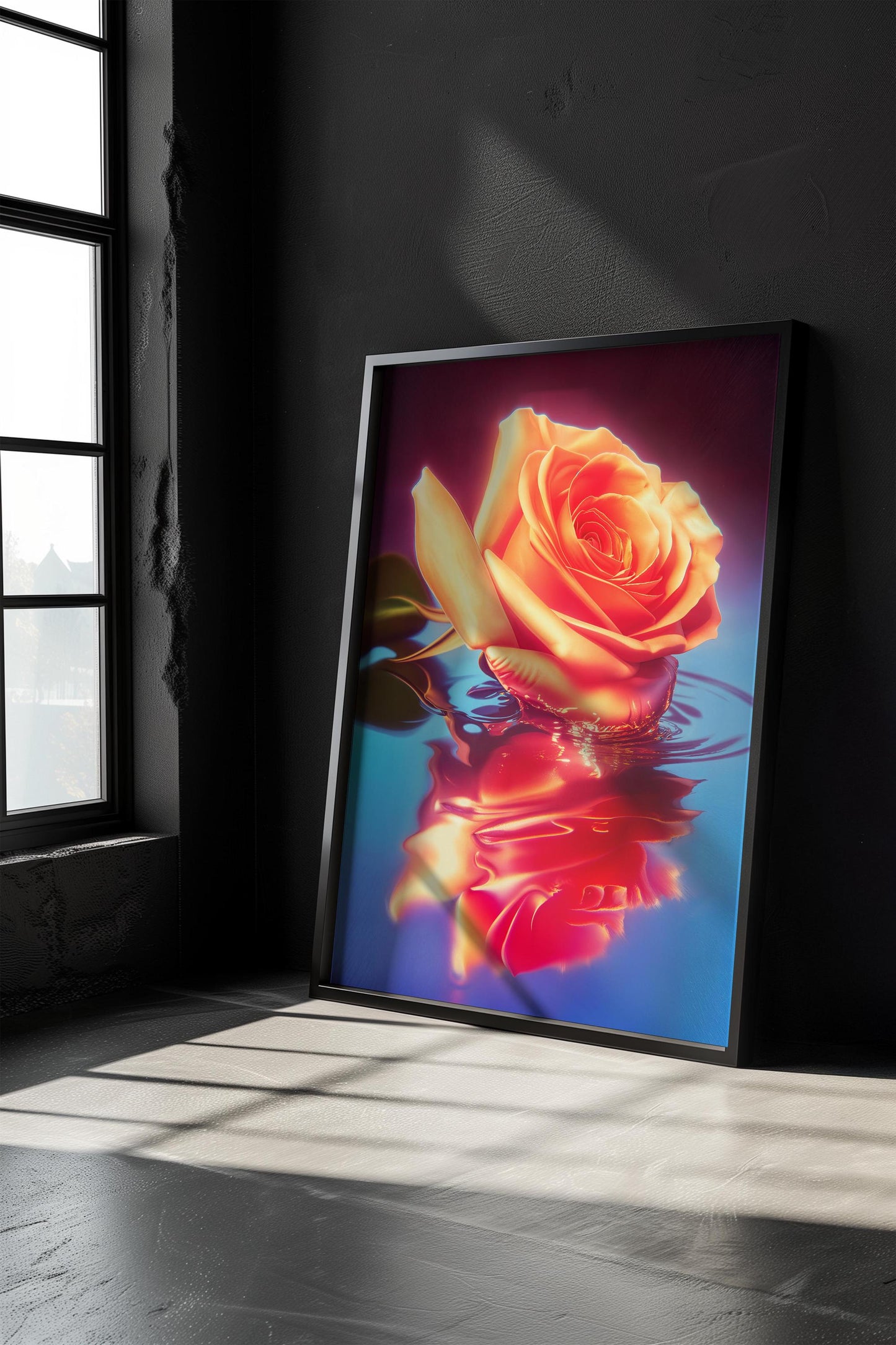 Ethereal Rose Reflection Art - Dreamy Floral Water Poster - Semi-Gloss Wall Print for Elegant Modern Decor