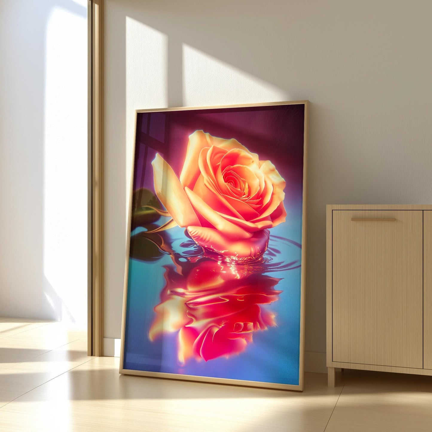 Ethereal Rose Reflection Art - Dreamy Floral Water Poster - Semi-Gloss Wall Print for Elegant Modern Decor