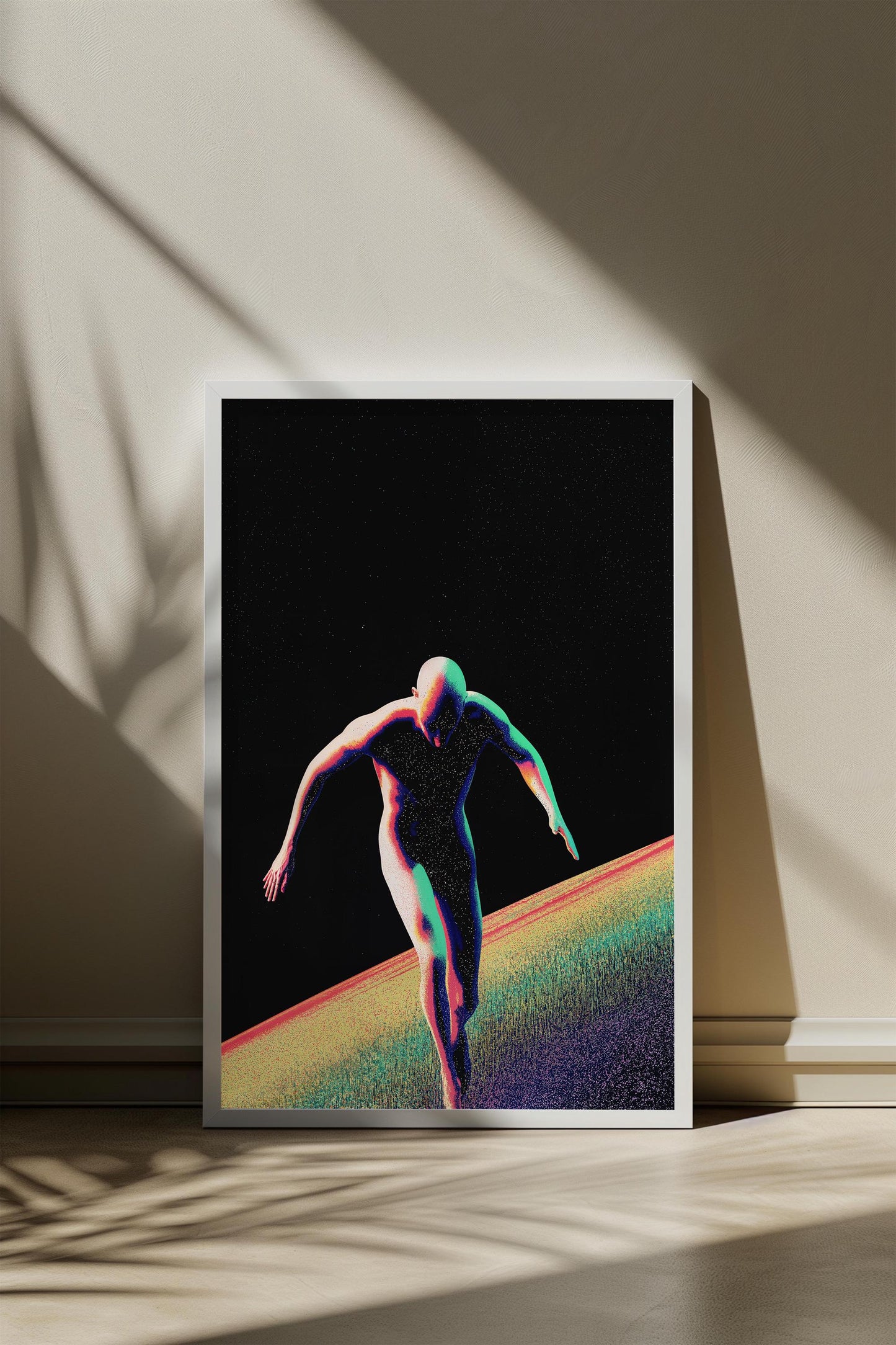 Cosmic Human Silhouette Art - Futuristic Neon Minimalist Poster - Semi-Gloss Wall Print for Sci-Fi and Space Aesthetic