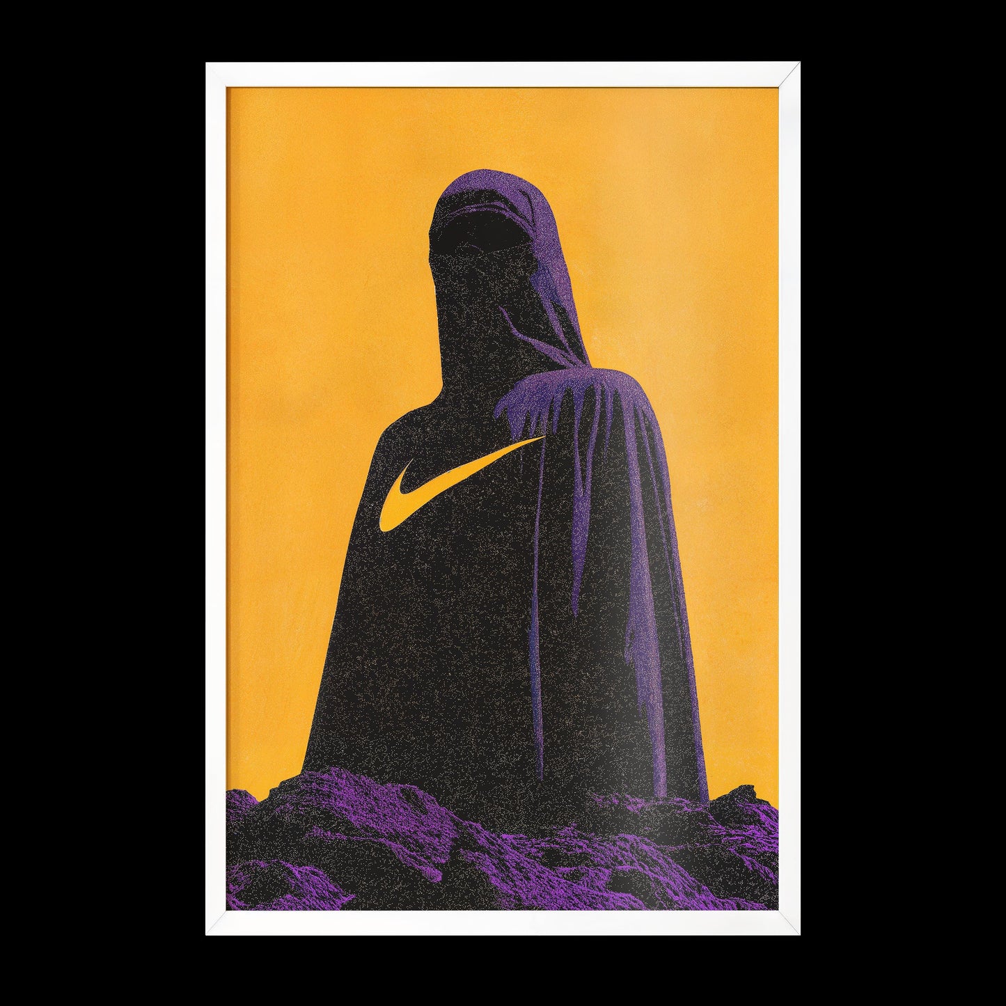 Abstract Hooded Figure Art - Modern Minimalist Poster - Semi-Gloss Wall Print with Bold Yellow and Purple Design